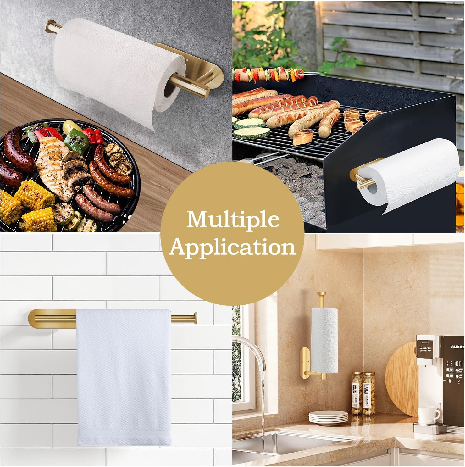 Self Adhesive Gold Paper Towel Holder for Kitchen Wall and Cabinet