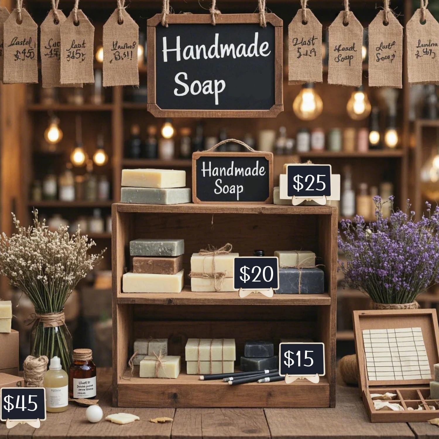 20 Pack Mini Chalkboard Signs with Easel Stand
