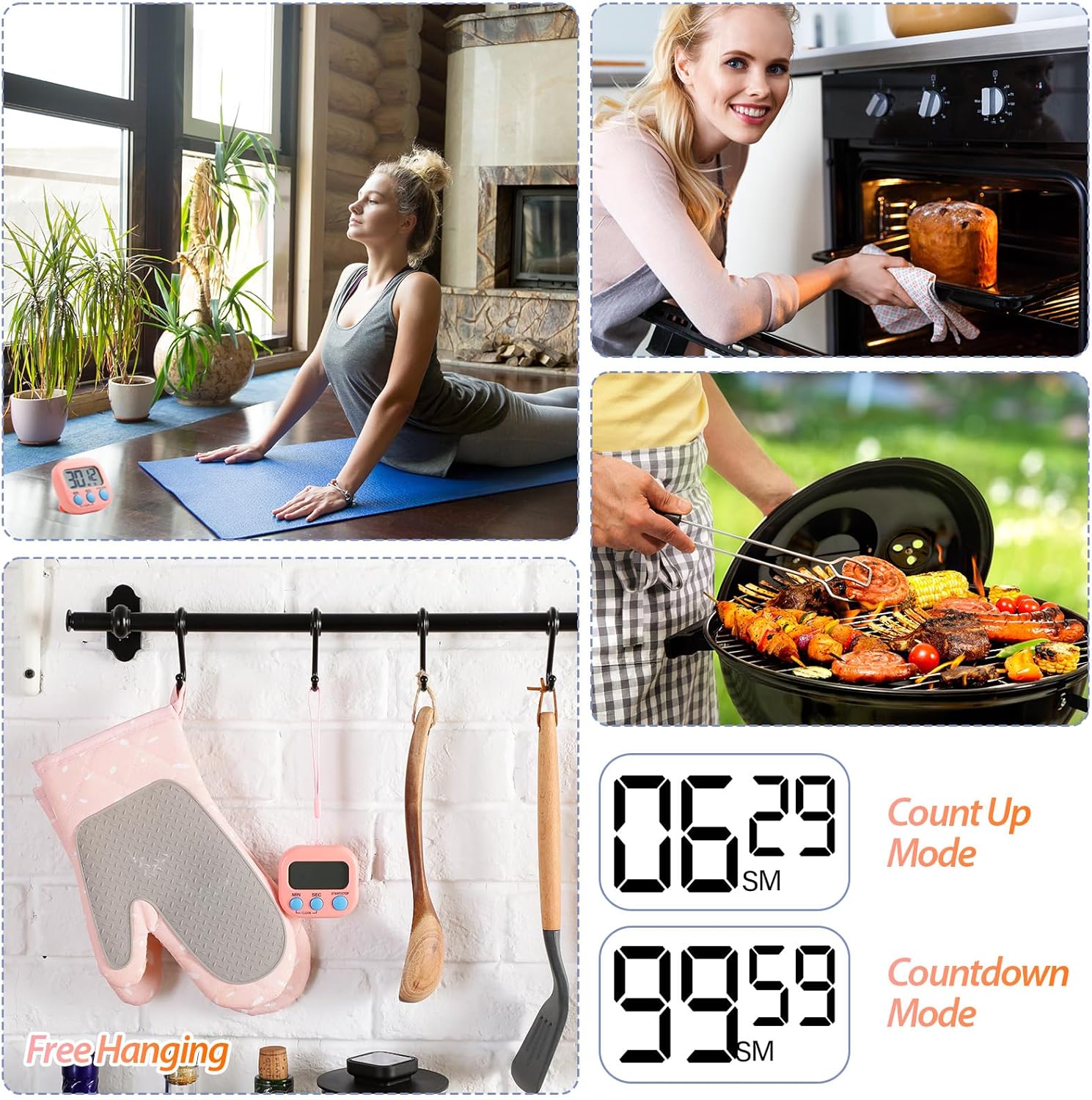 24 Piece Digital Timer Set with Magnetic Display and Loud Alarm - Pink Orange