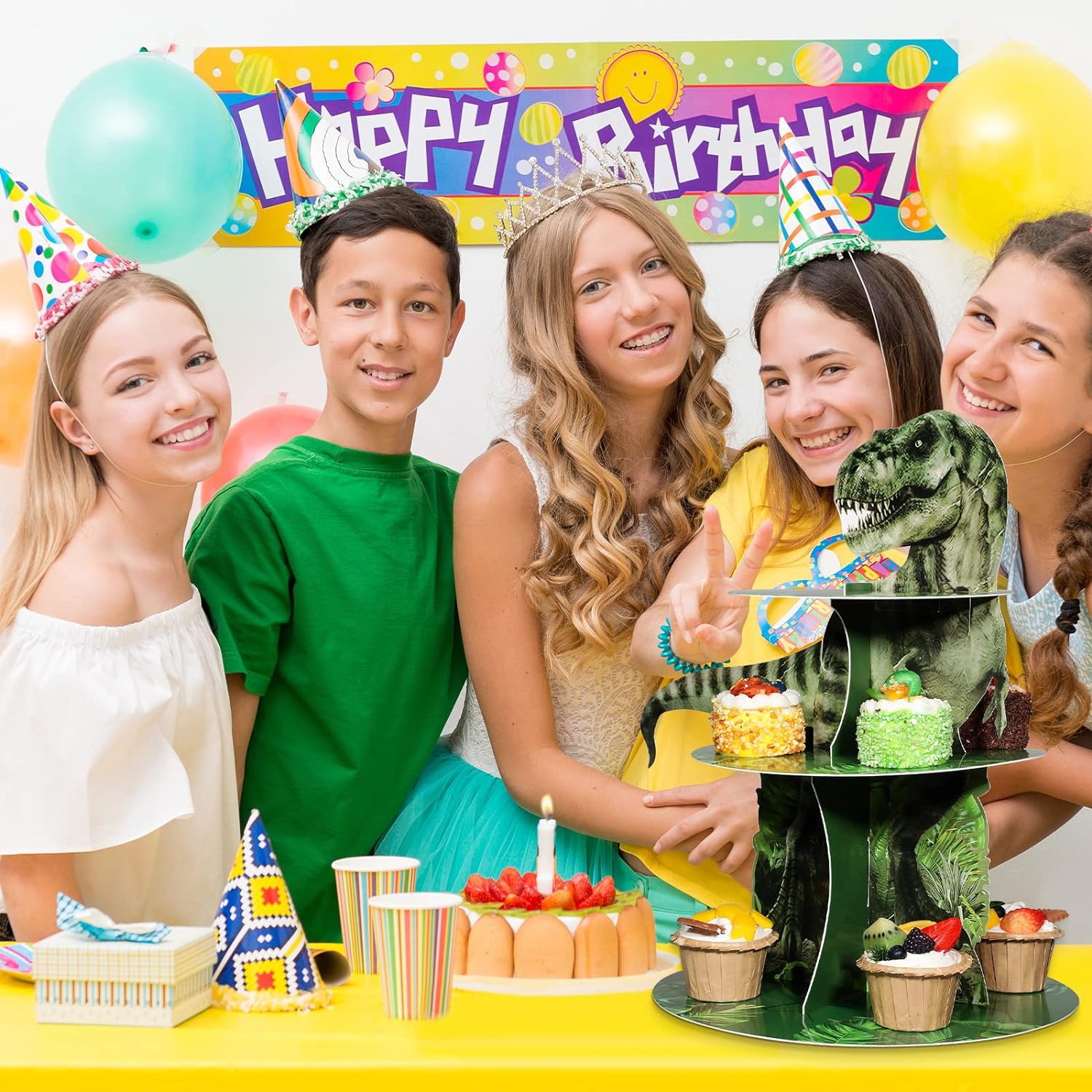 3 Tier Dinosaur Cupcake Stand Party Decorations