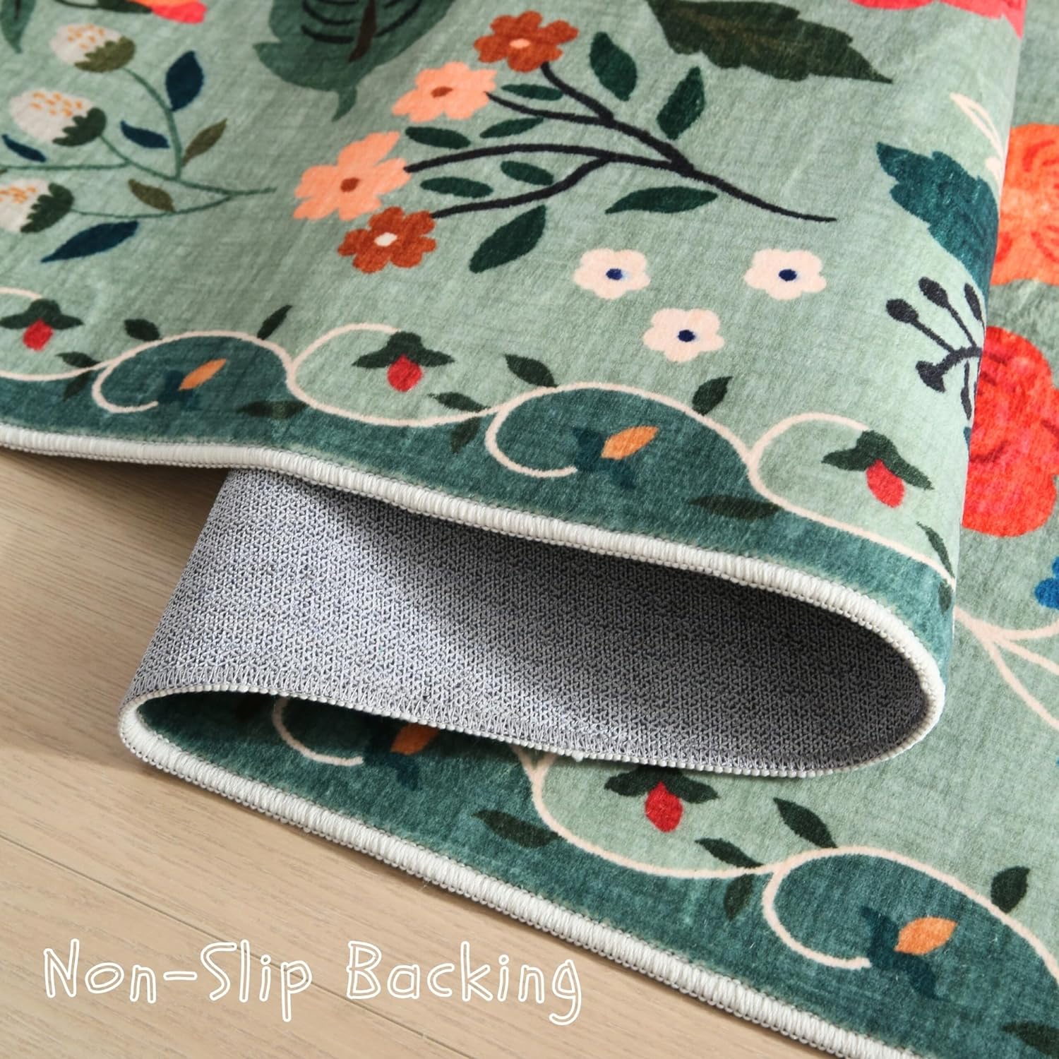 Soft Floral Runner Rug with Non Slip Rubber Backing