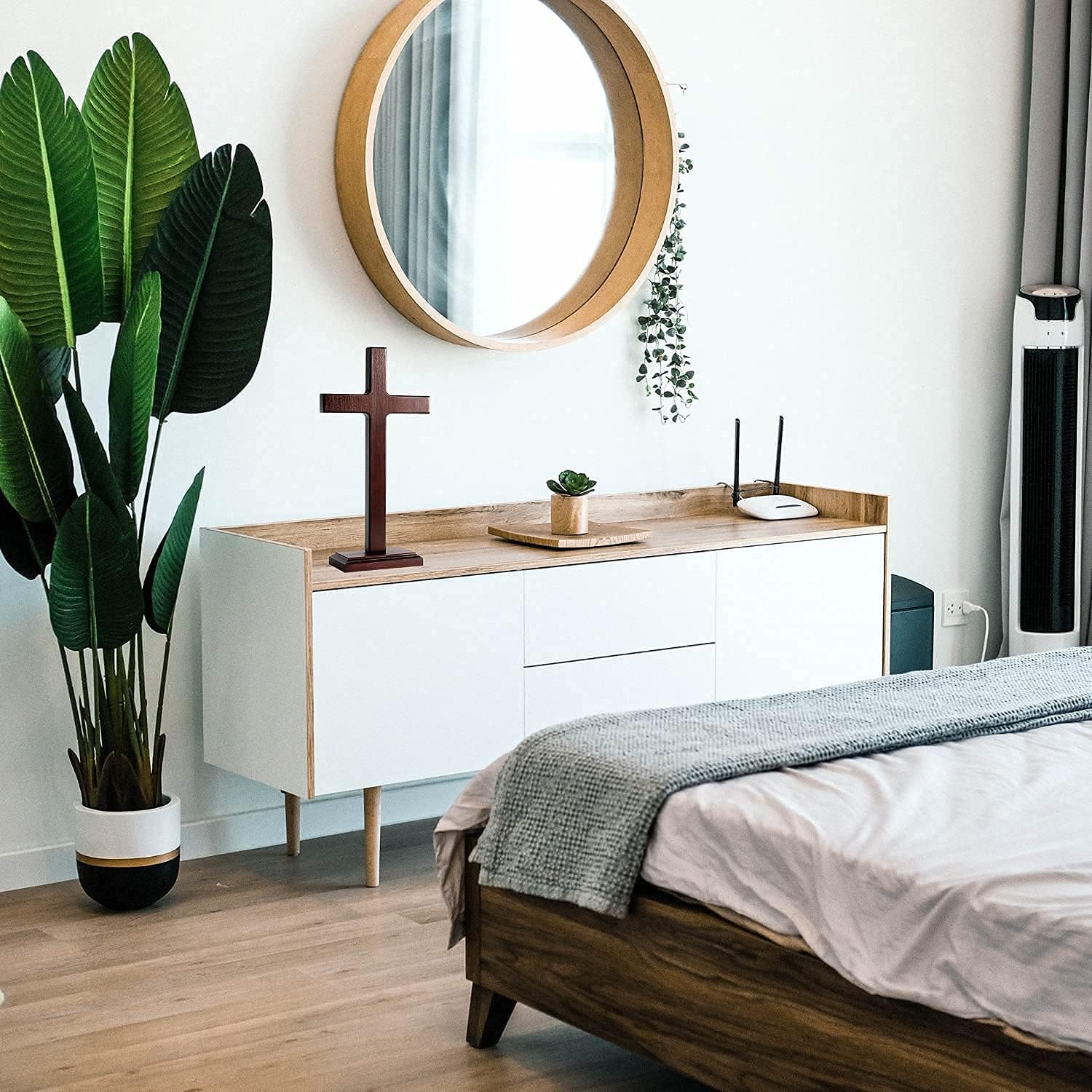 KUXBET Wooden Wall Cross with Stand 125 Inch
