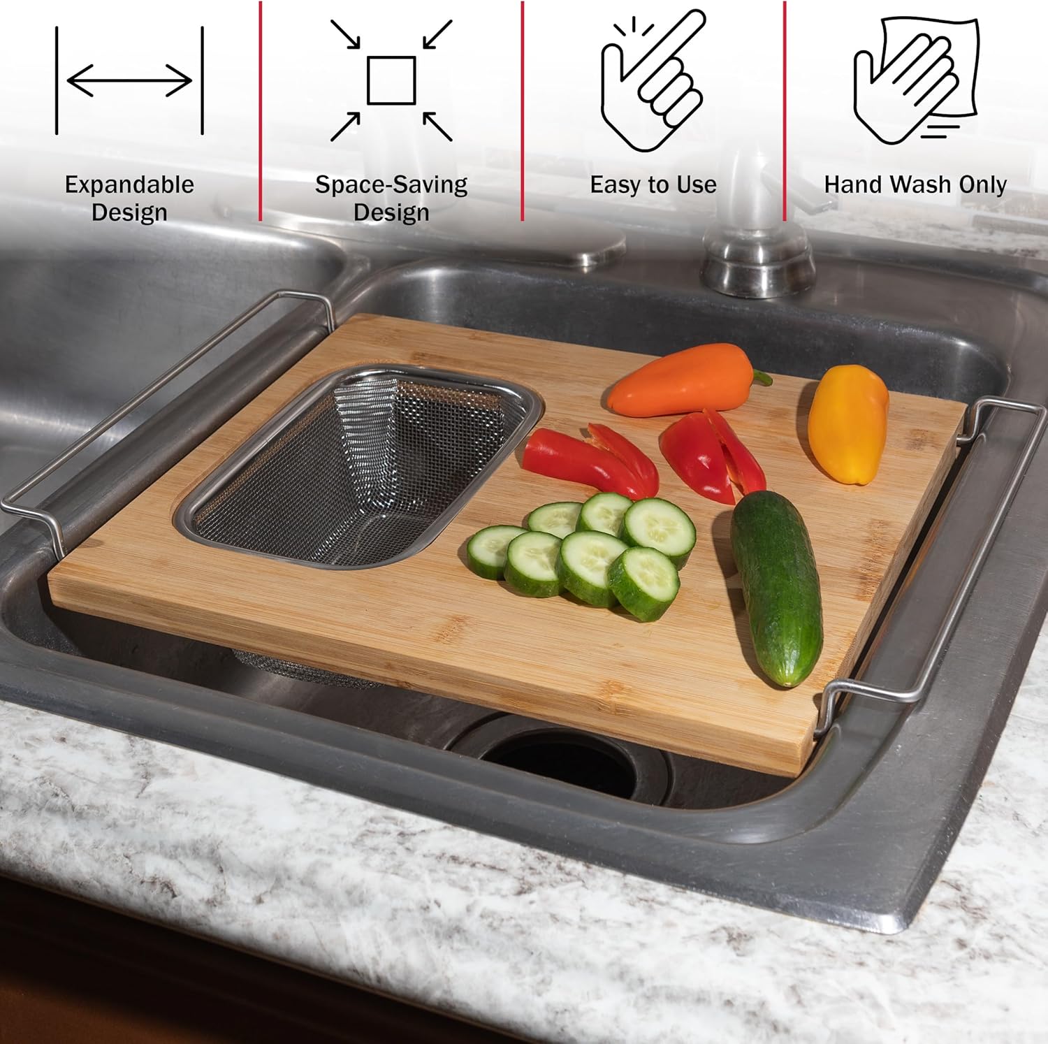 2 in 1 Bamboo Cutting Board with Strainer
