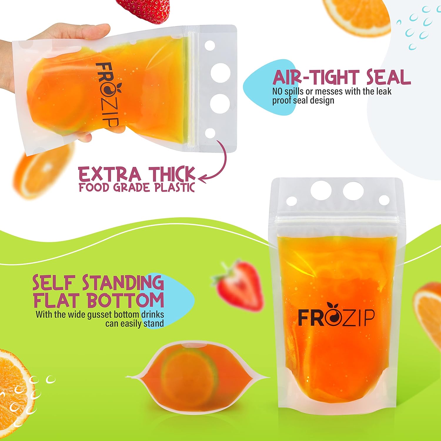 100pcs 16oz Drink Pouches with Straws and Funnel