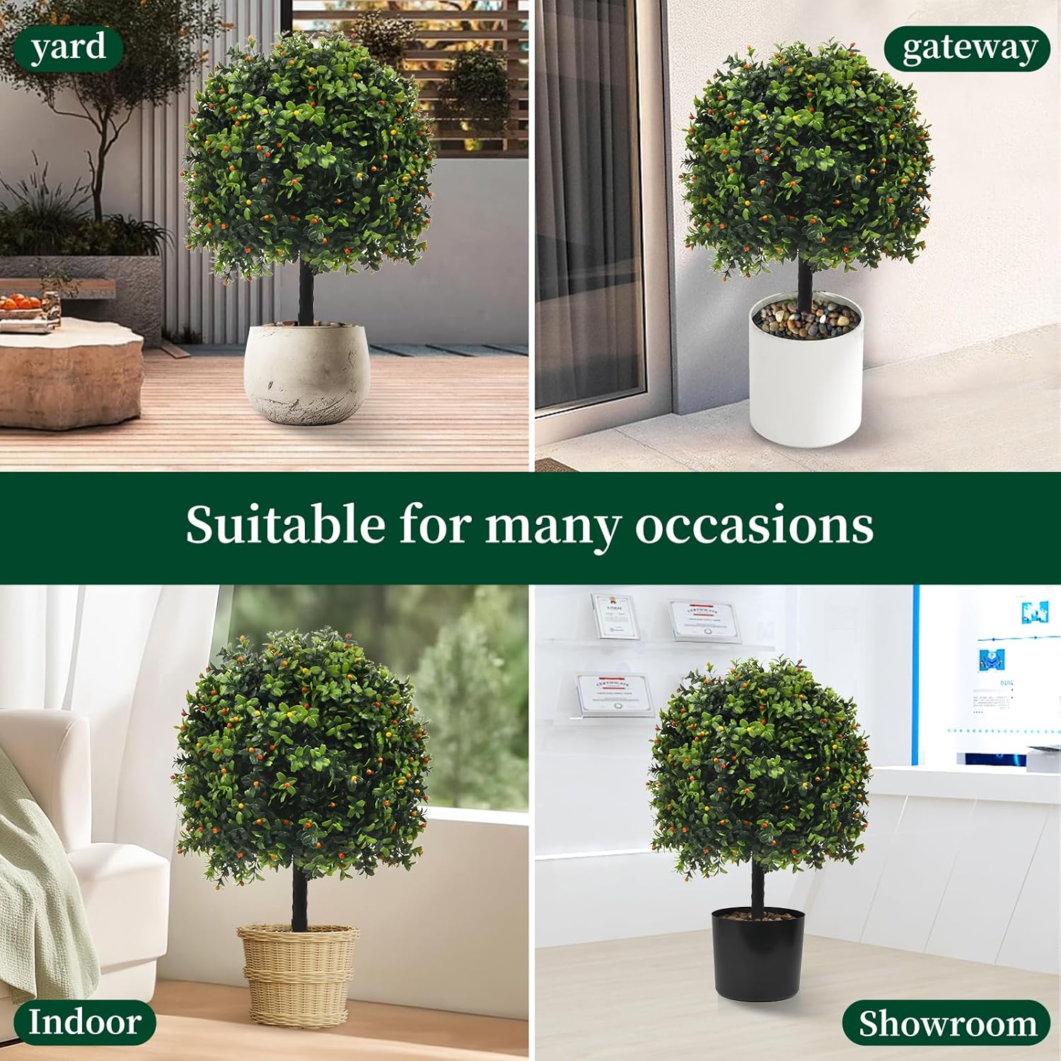 KUKKUME Artificial Boxwood Topiary Set of 2