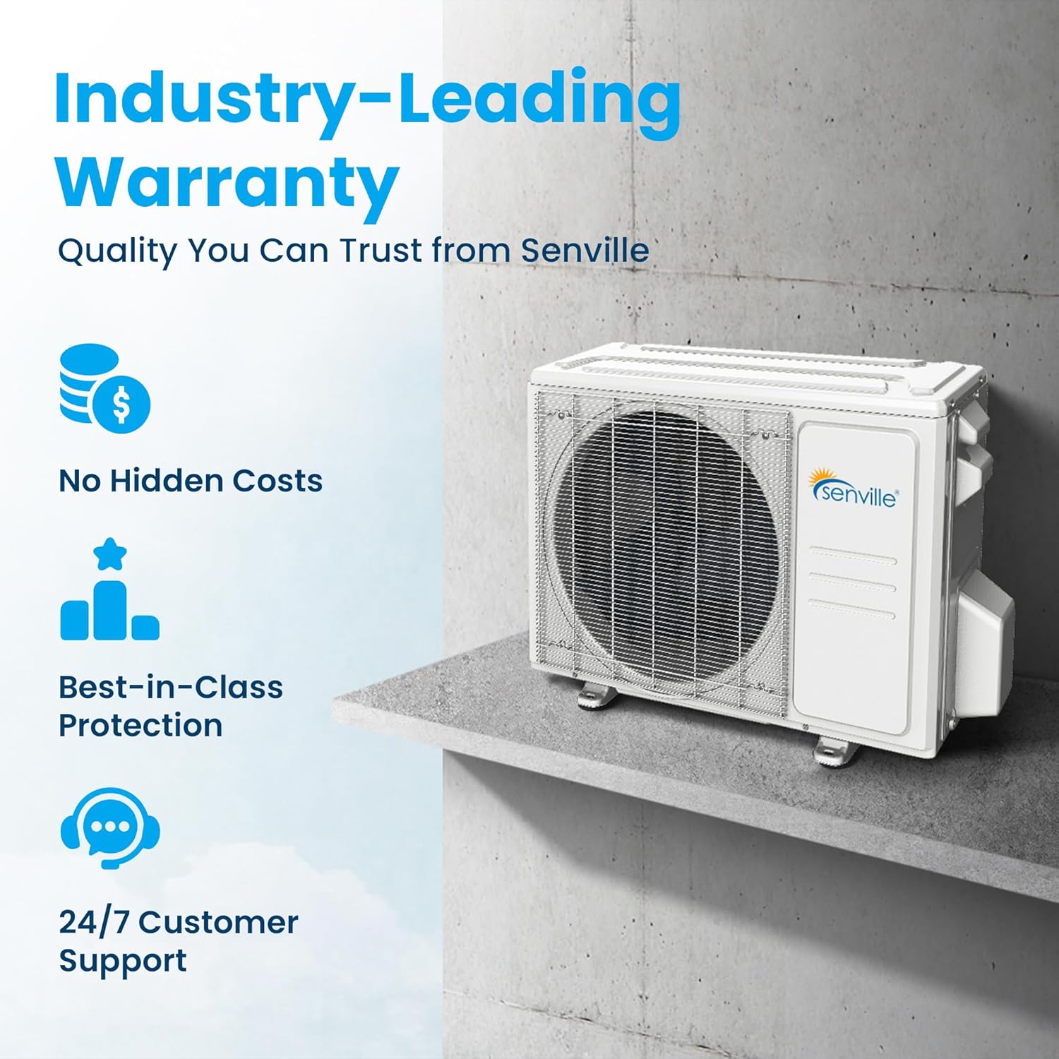 Senville Leto Series Mini Split AC Heat Pump 9000 BTU White