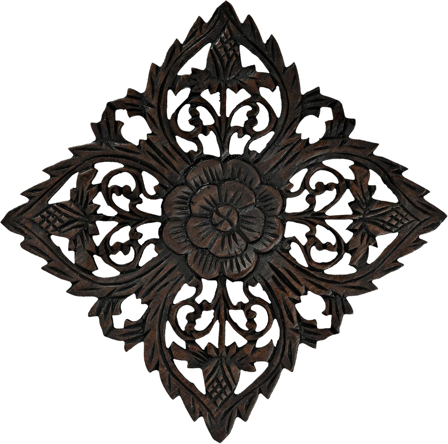 AeraVida Elegant Blossom Carved Teak Wood Wall Art