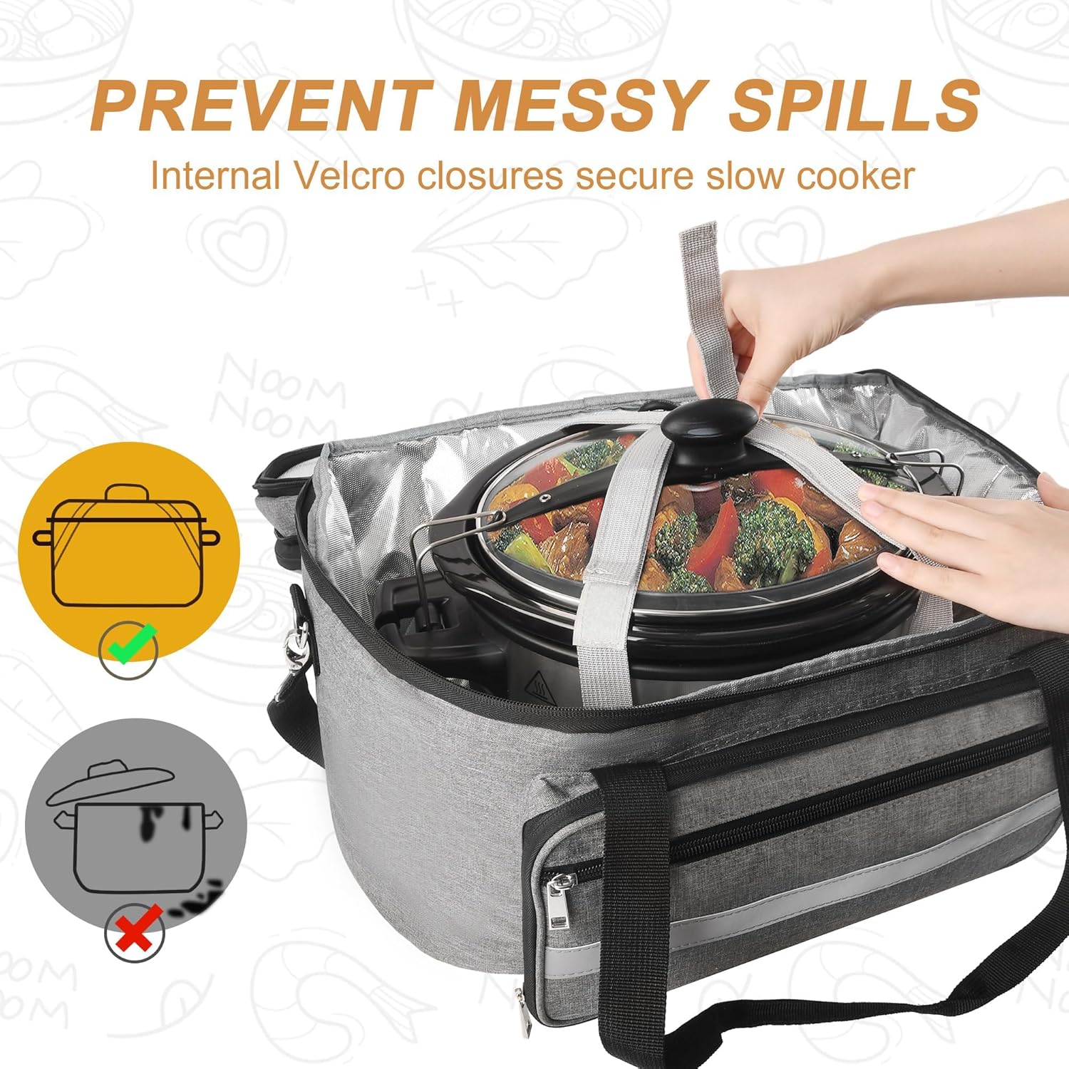 Double Layer Slow Cooker Carrying Bag for 6-8 Quart Crock Pot