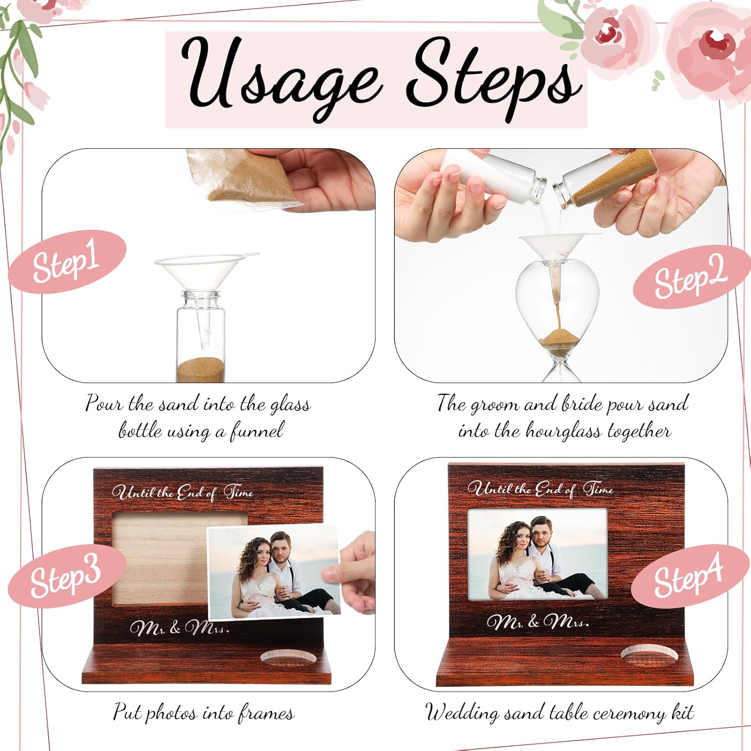 Blosssound Wedding Unity Sand Ceremony Set with Wooden Frame and Hourglass