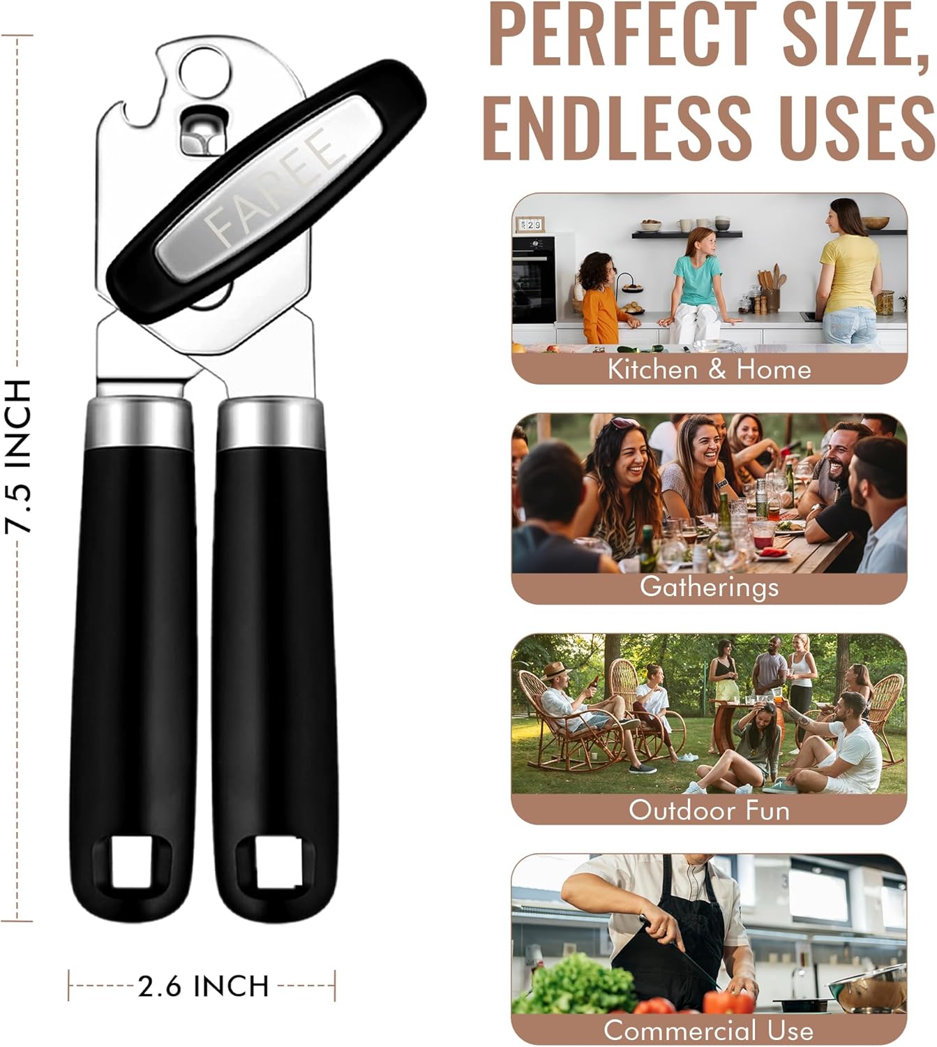 FAREE 3-in-1 Can Opener Manual with Magnet and Bottle Opener