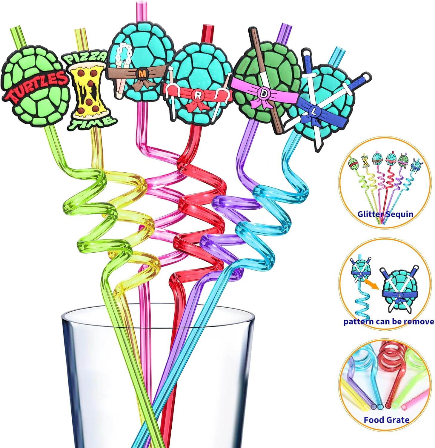 24 Reusable Ninja Green Turtles Straws for Kids Party Favors