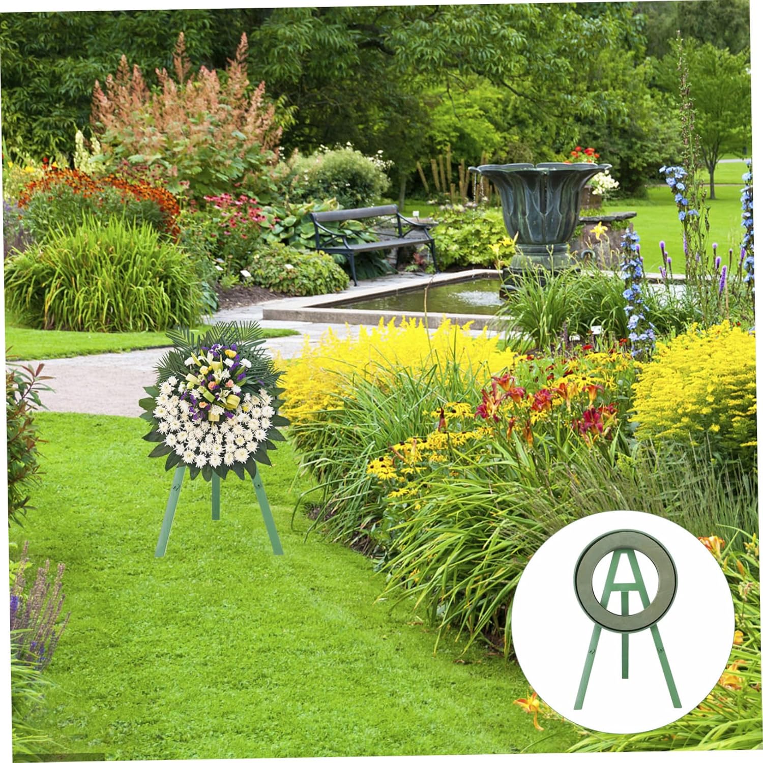 Fresh Flower Wreath Stand for Funeral Adjustable Tripod Display Rack