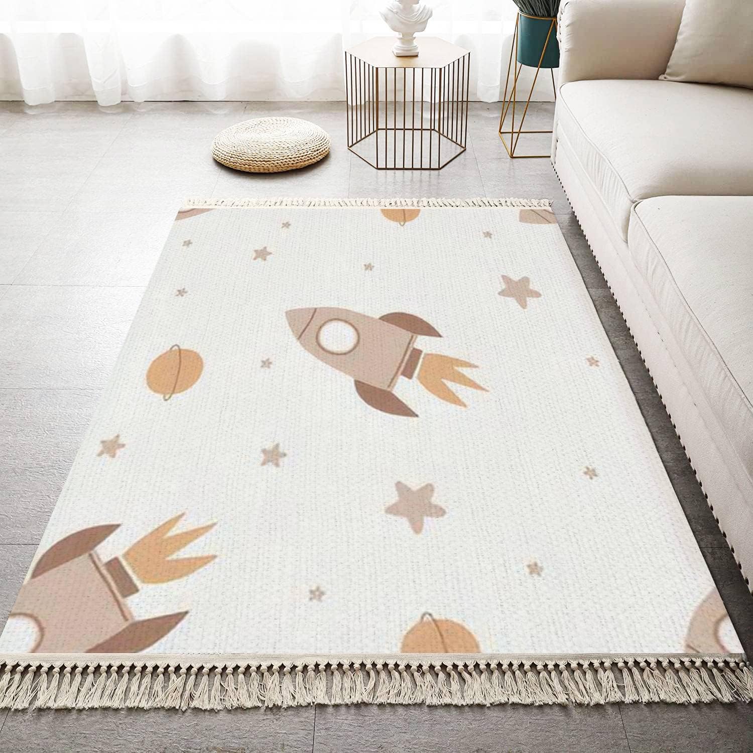 Boho Style Kids Room Rug with Tassels and Fringe