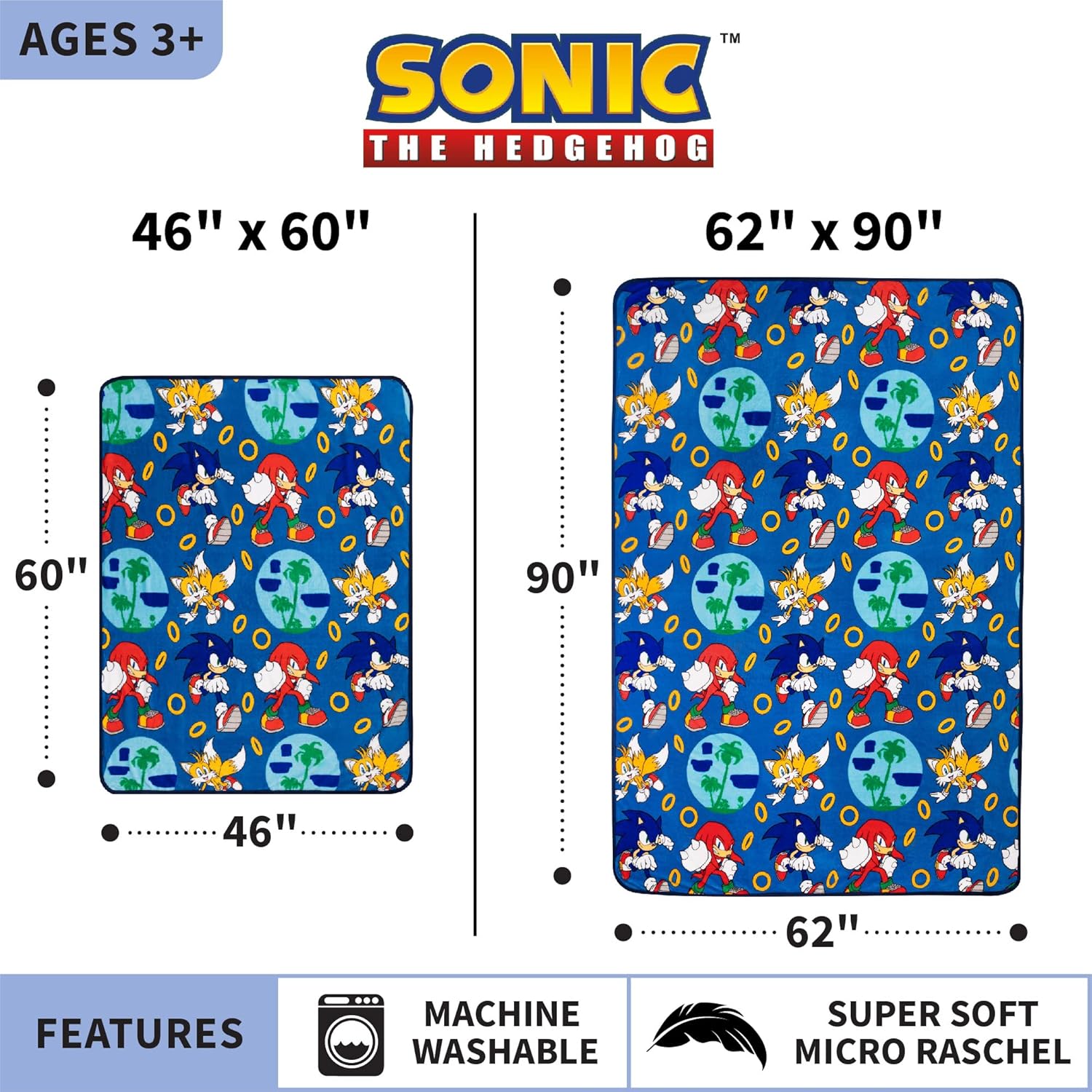 Franco Kids Plush Throw Blanket 46x60in Sonic The Hedgehog