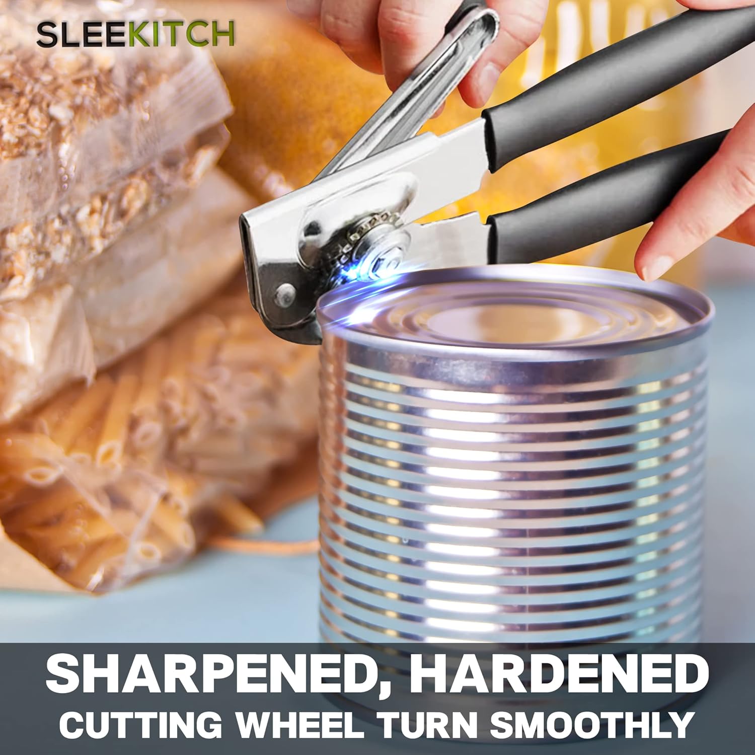 Sleekitch Heavy Duty Manual Can Opener With Bottle Opener Hook