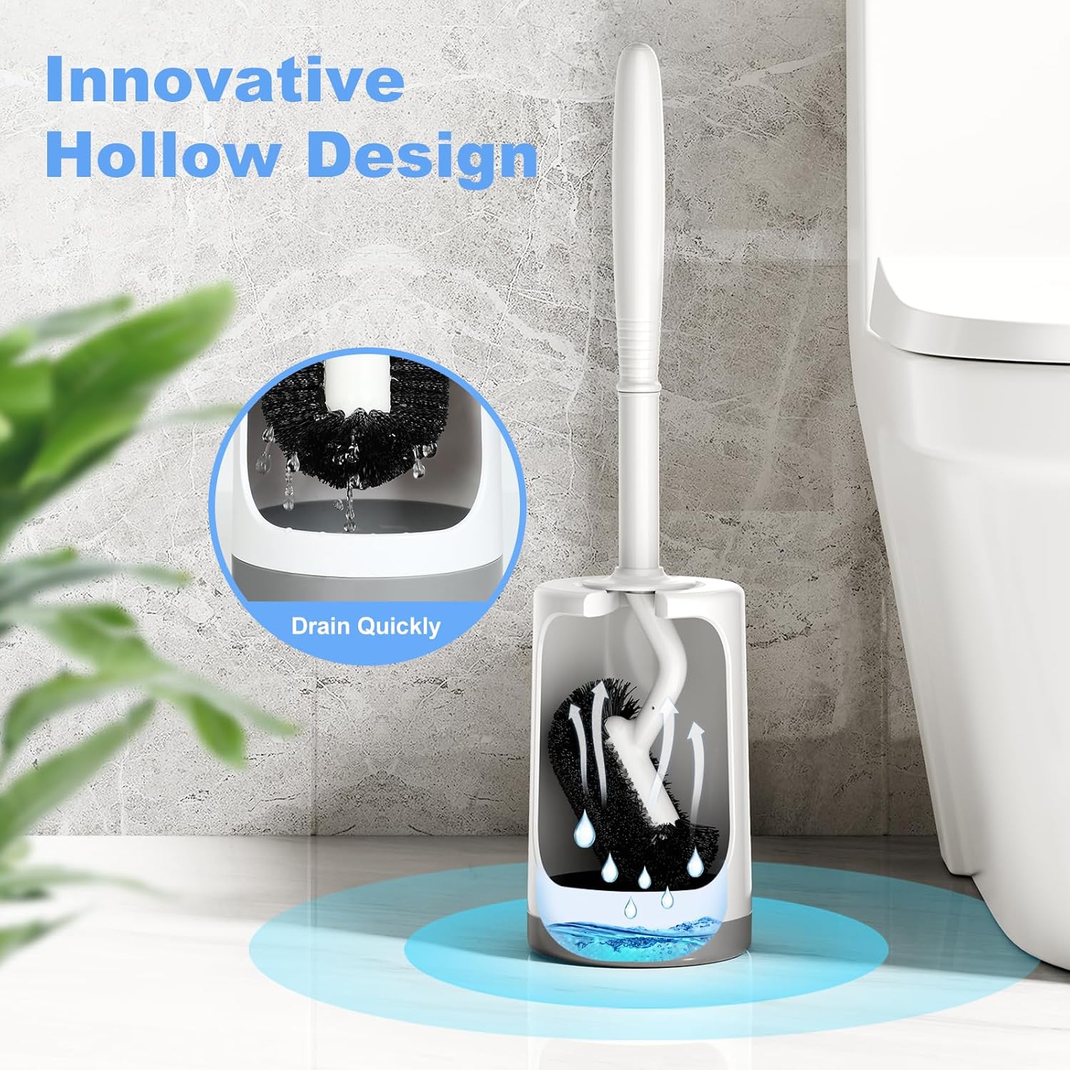 HAMITOR Toilet Bowl Brush Holder Set with Curved Design and Hidden Storage