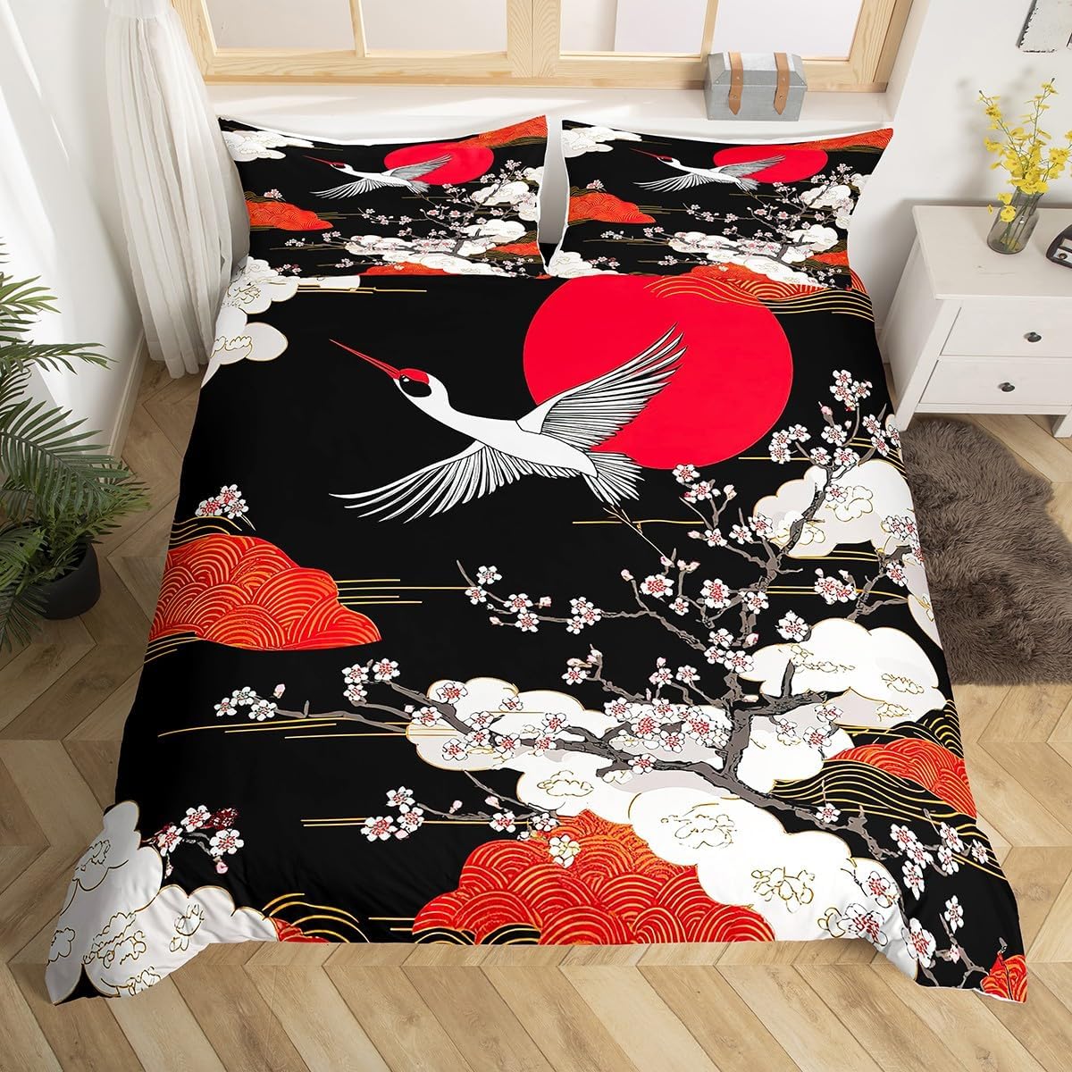 Feelyou Cherry Blossom Duvet Cover Set King Size