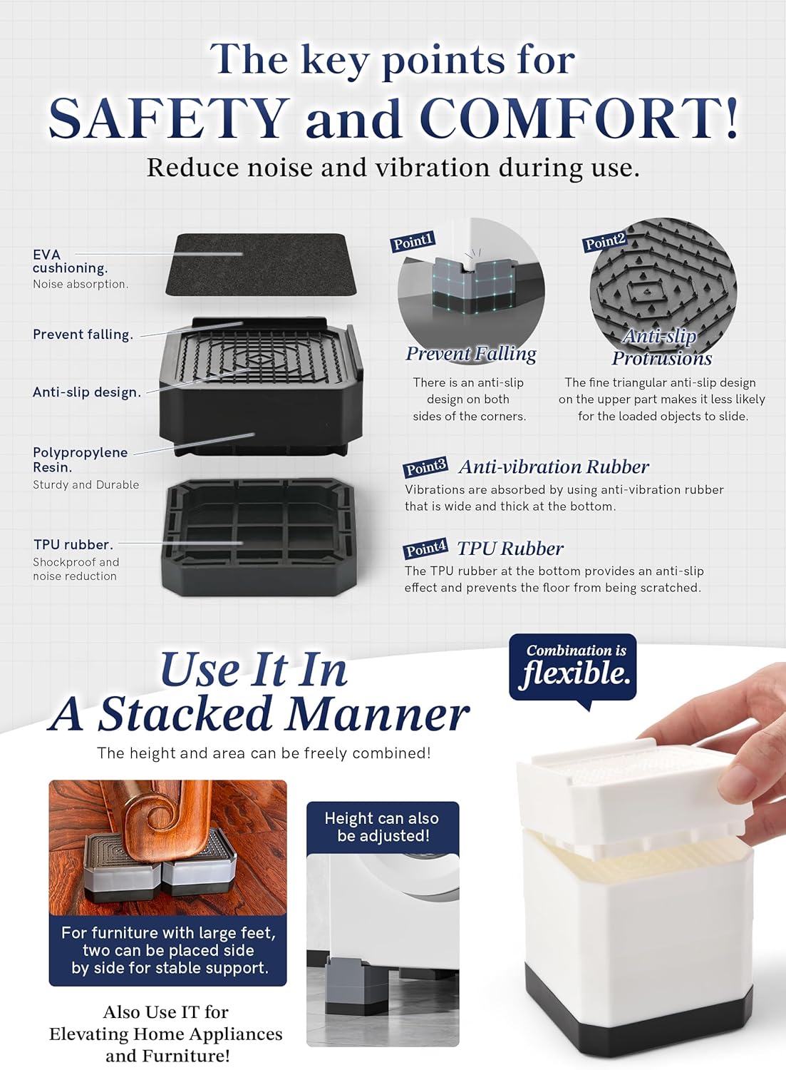 EclatBain Bed Risers Heavy Duty Adjustable Blocks