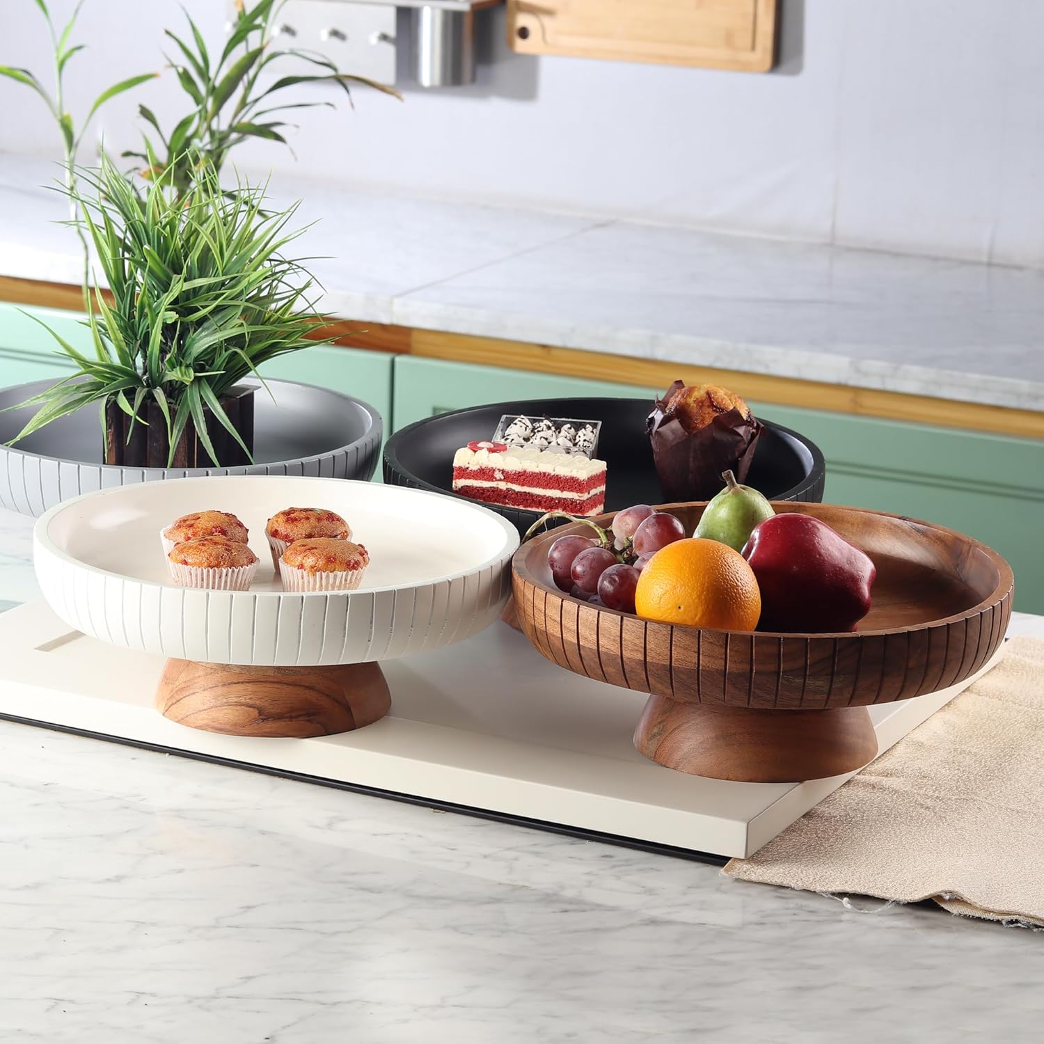 Lavauk Mango Wood Centerpiece Bowl with Pedestal
