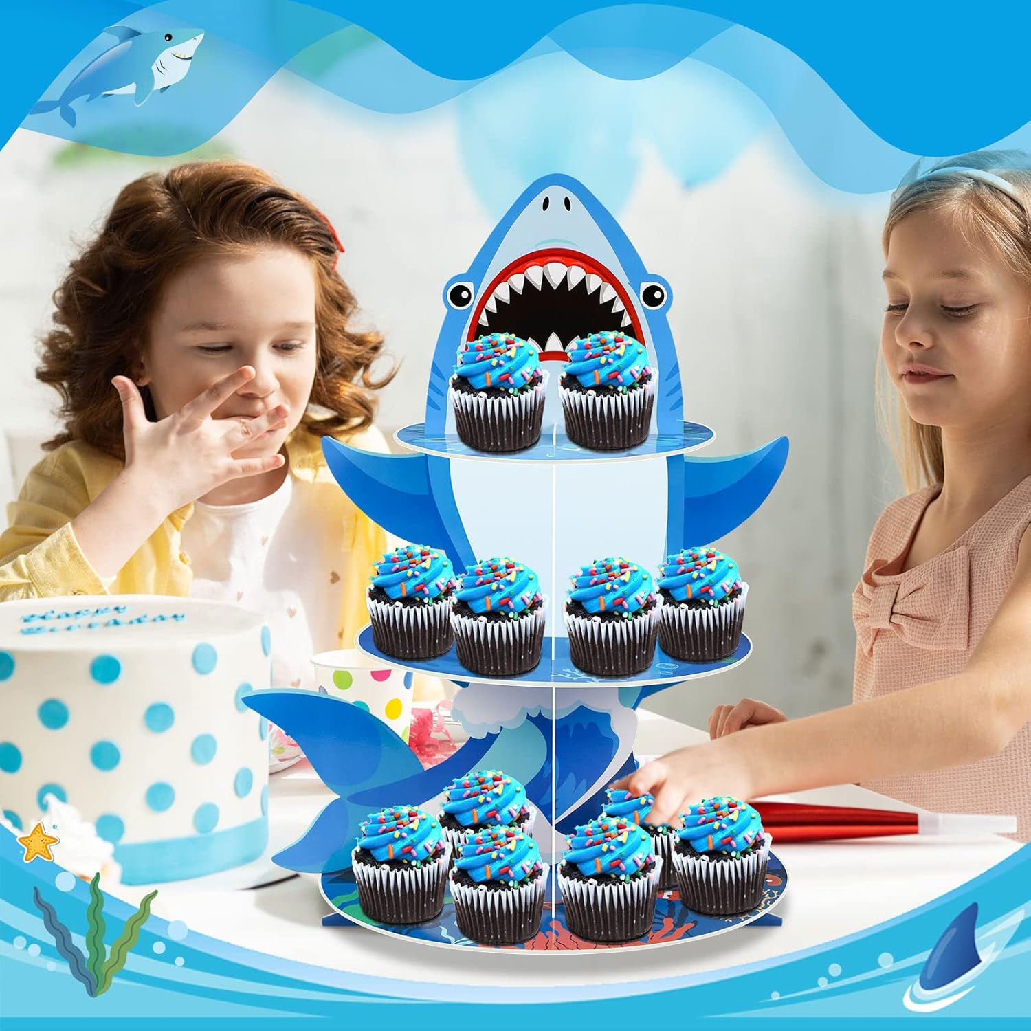 Zopeal 3 Tier Shark Cupcake Stand Ocean Theme Decor