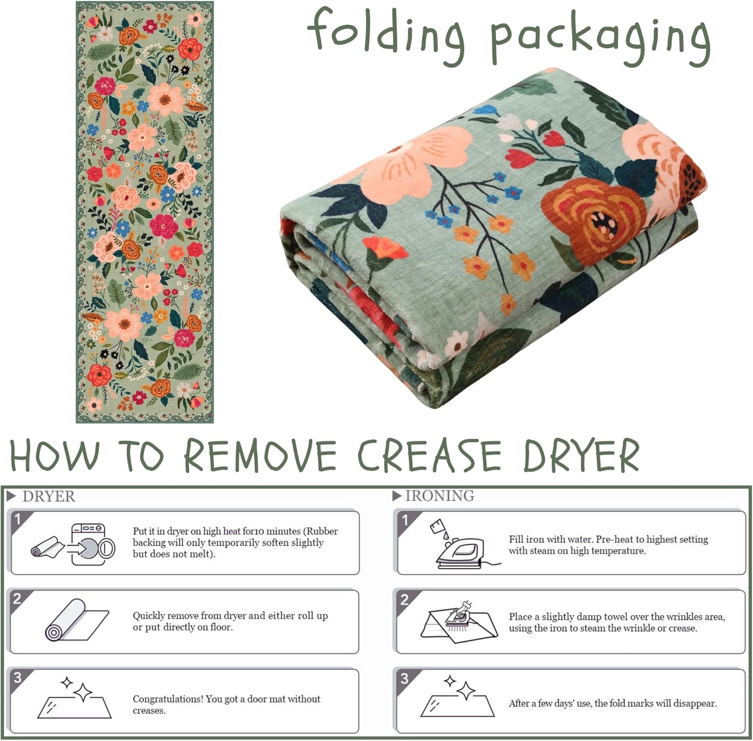 Soft Floral Runner Rug with Non Slip Rubber Backing