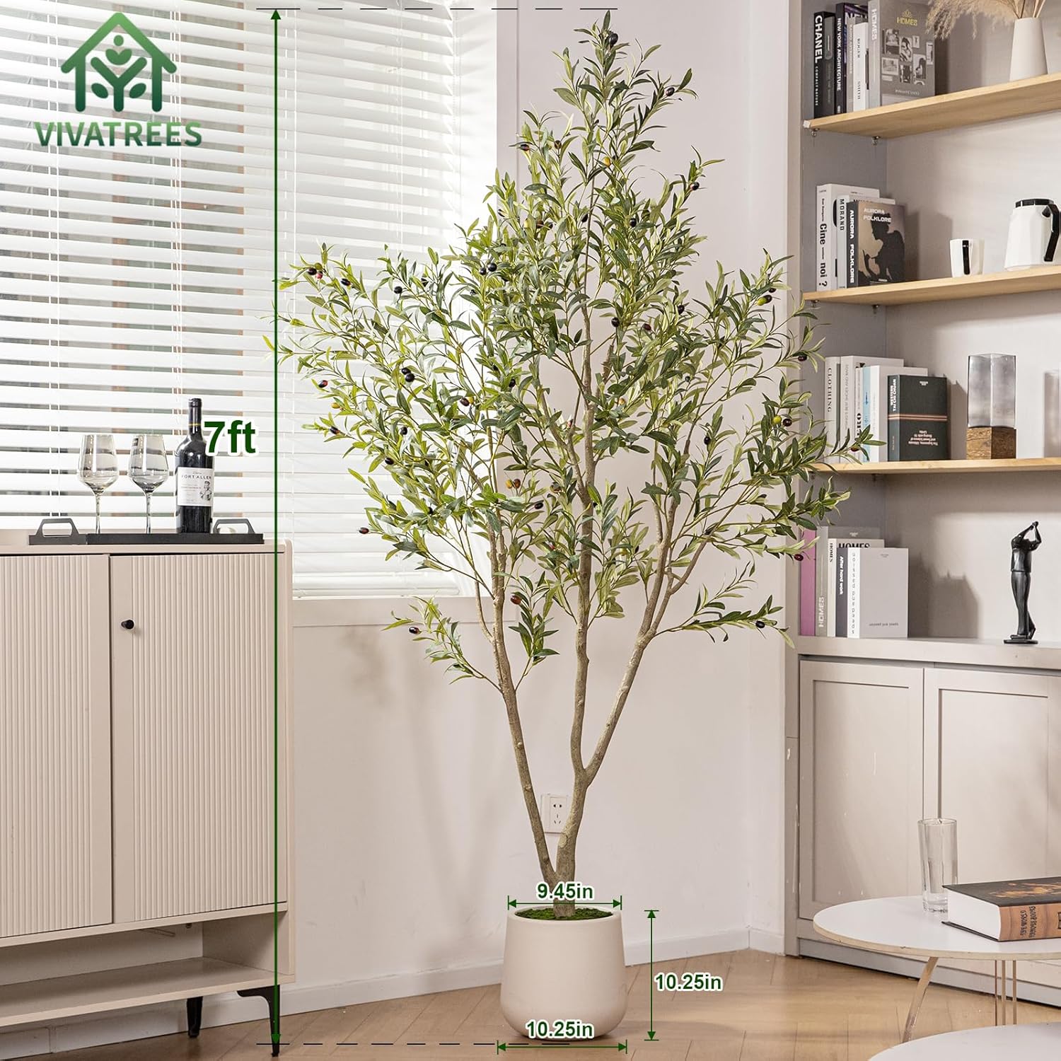 VIVATREES Olive Tree Artificial Indoor 7FT with White Planter