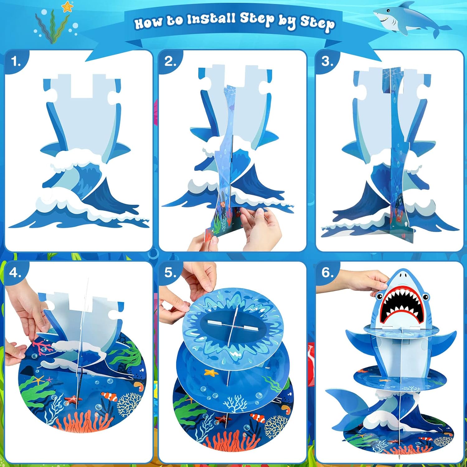 Zopeal 3 Tier Shark Cupcake Stand Ocean Theme Decor