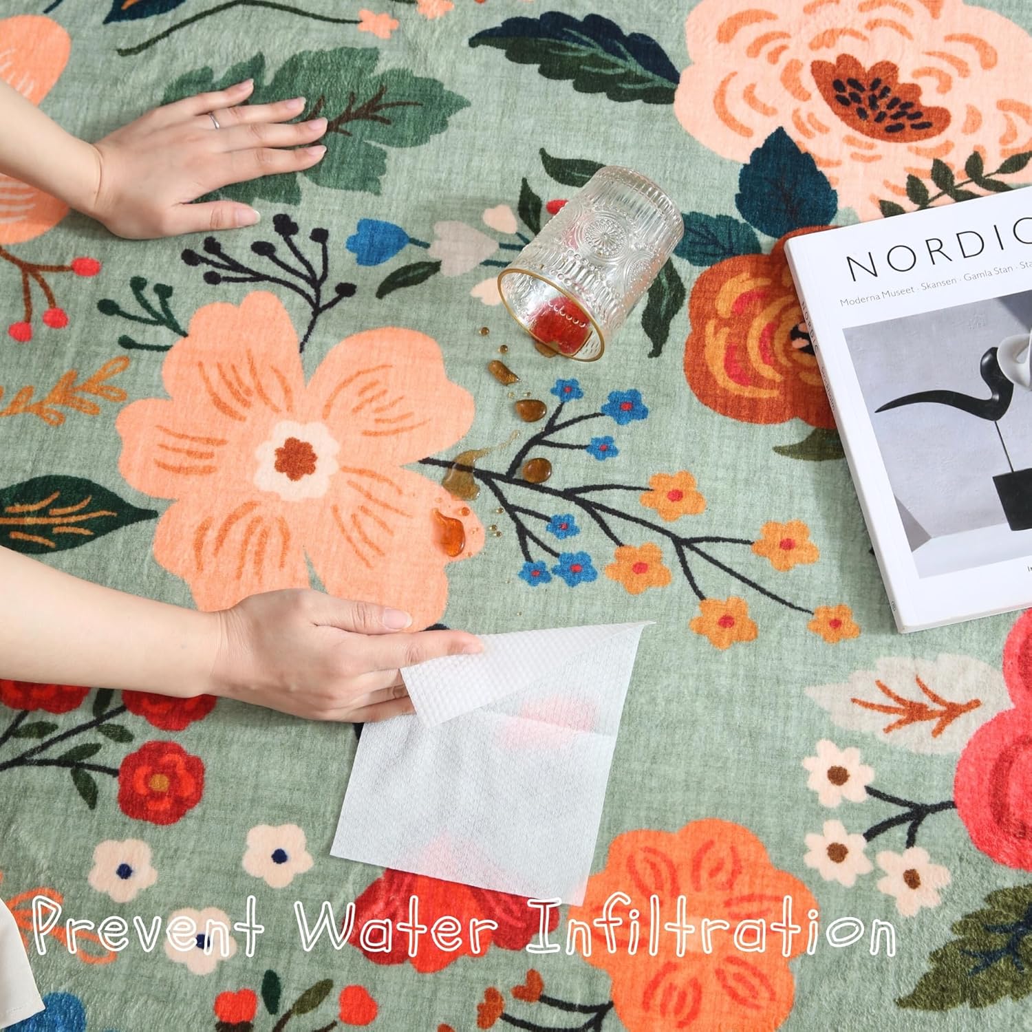 Soft Floral Runner Rug with Non Slip Rubber Backing