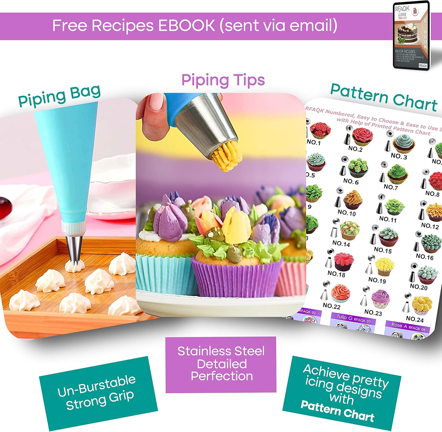 RFAQK 230pcs Cake Decorating Kit with Turntable and Tips