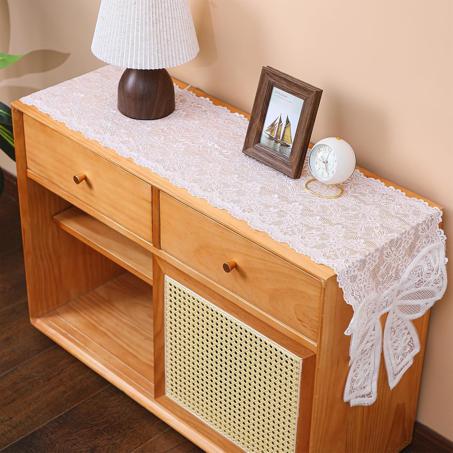Windkream White Lace Table Runner with Big Bow Ends 12x71 Inch