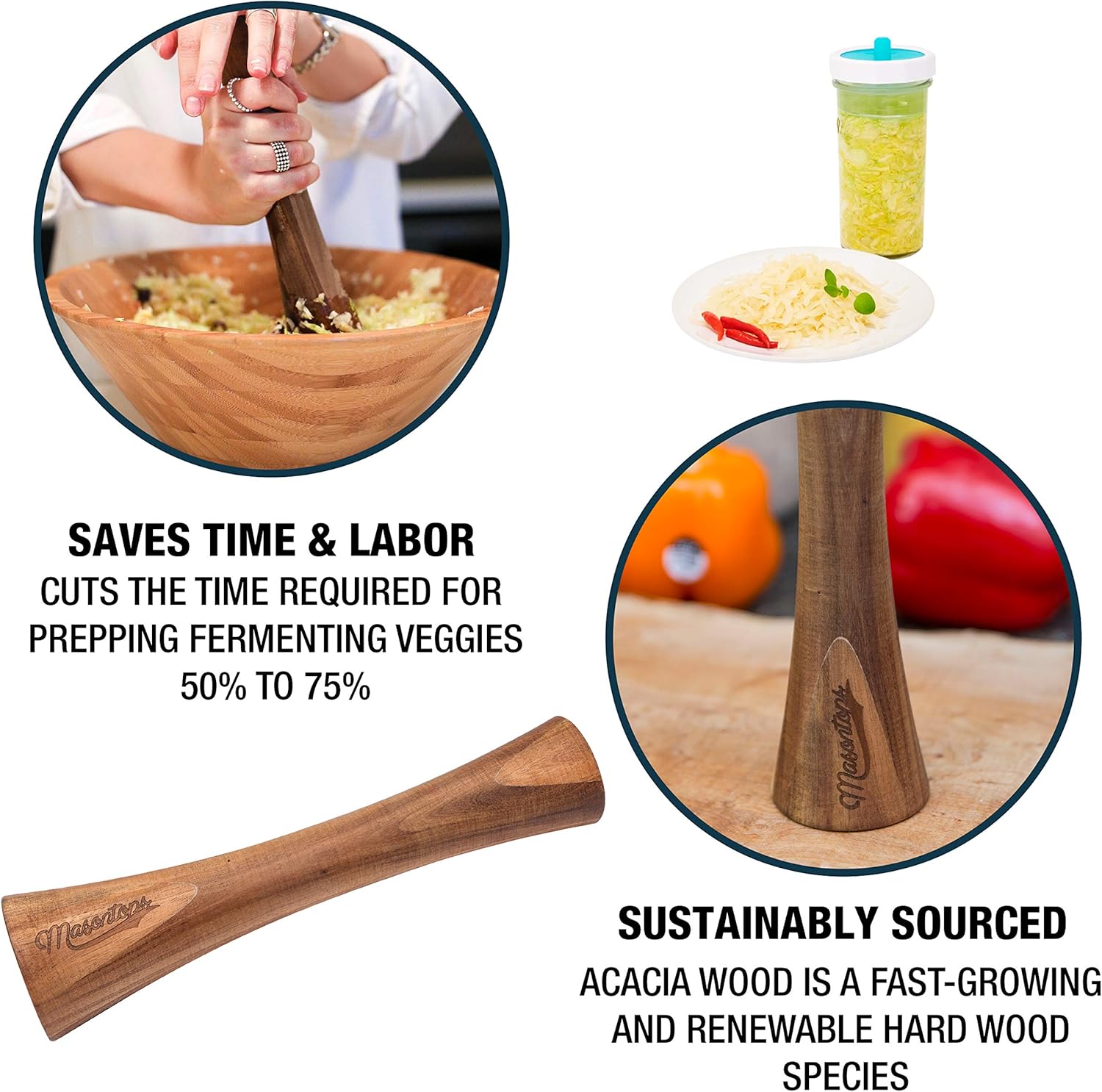 Masontops Pickle Packer - Acacia Wood Fermentation Tool