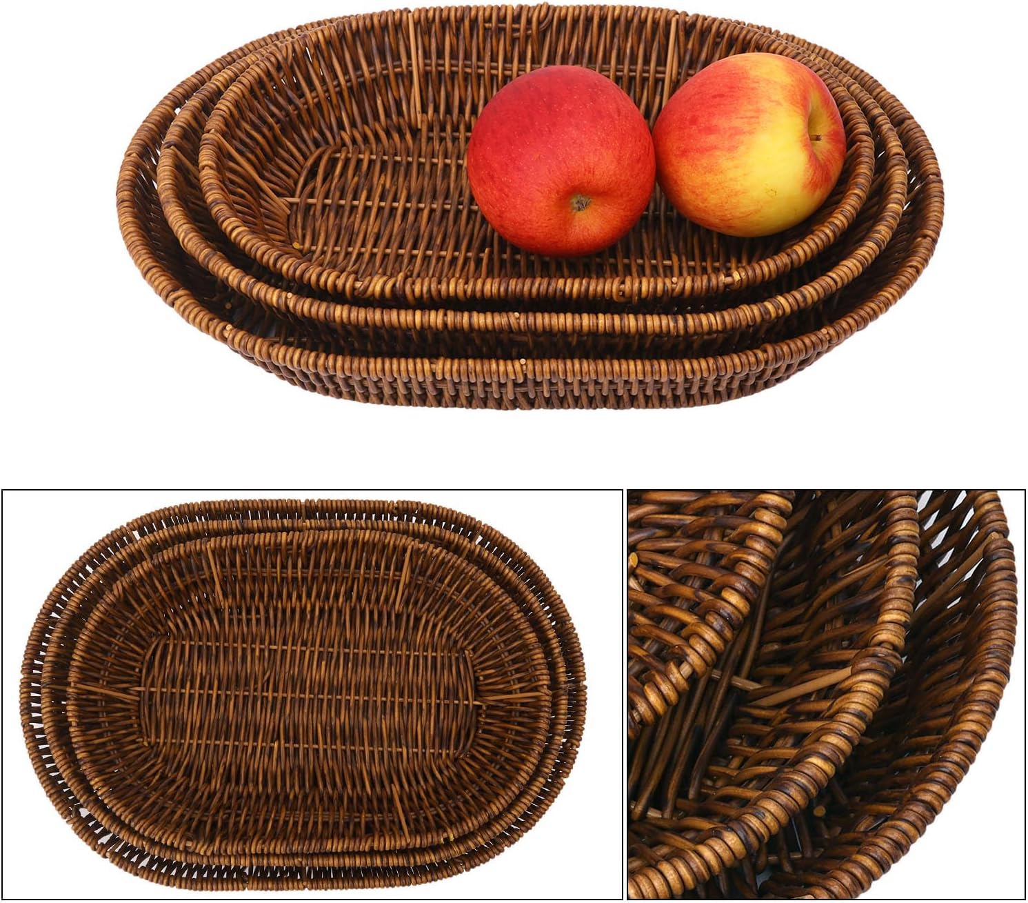 3 PCS Handwoven Oval Wicker Baskets Set