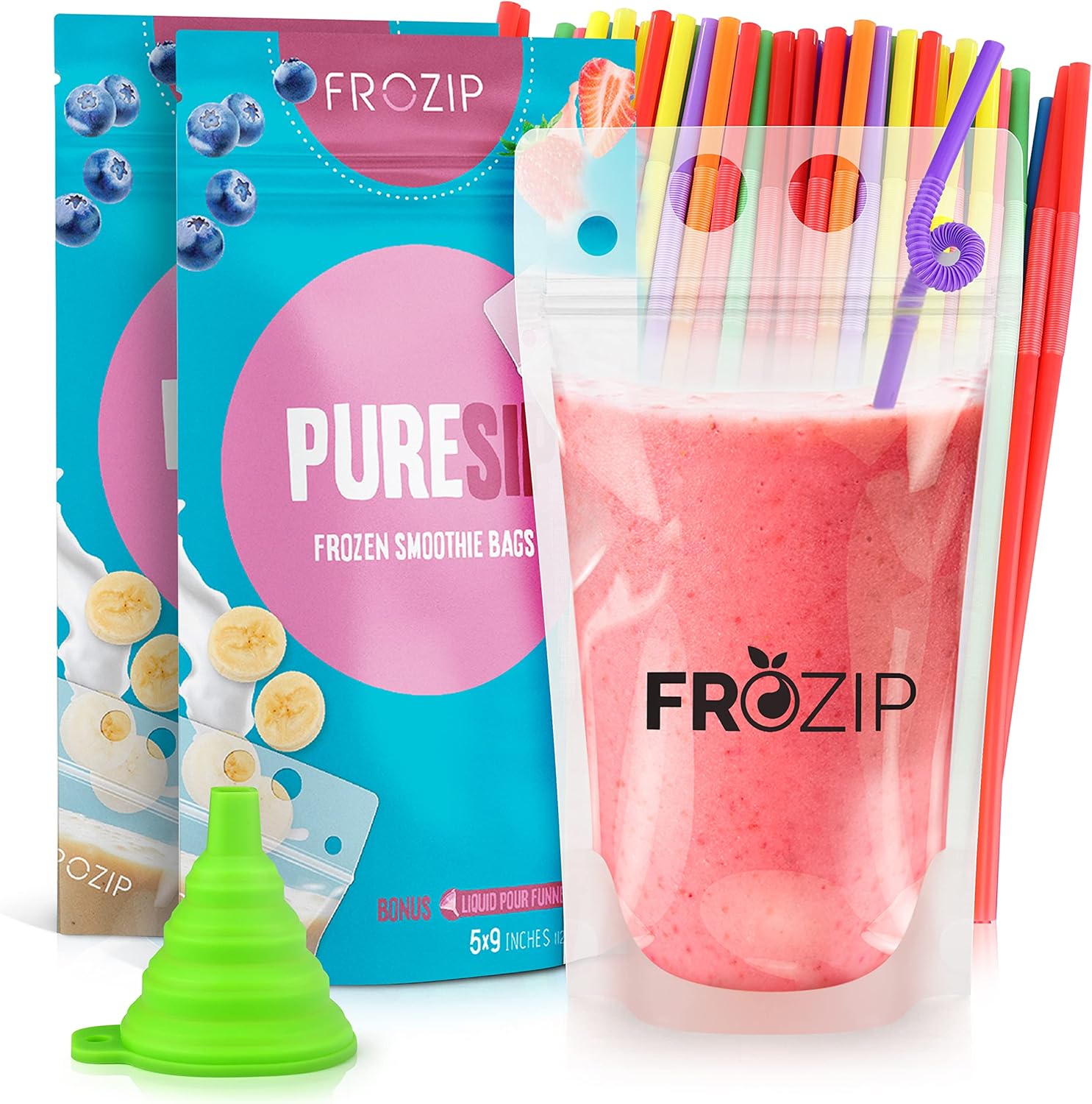 100pcs 16oz Drink Pouches with Straws and Funnel