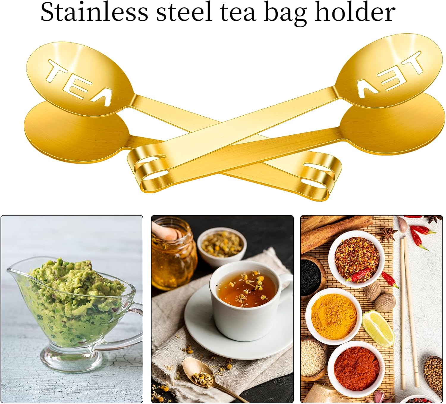 2PCS Gold Tea Bag Squeezer Tongs with Clip