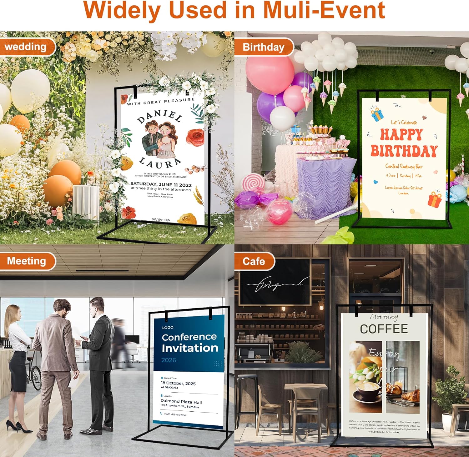 Elegant Adjustable Wedding Welcome Sign Stand with Satin Ribbon and Leather Strap