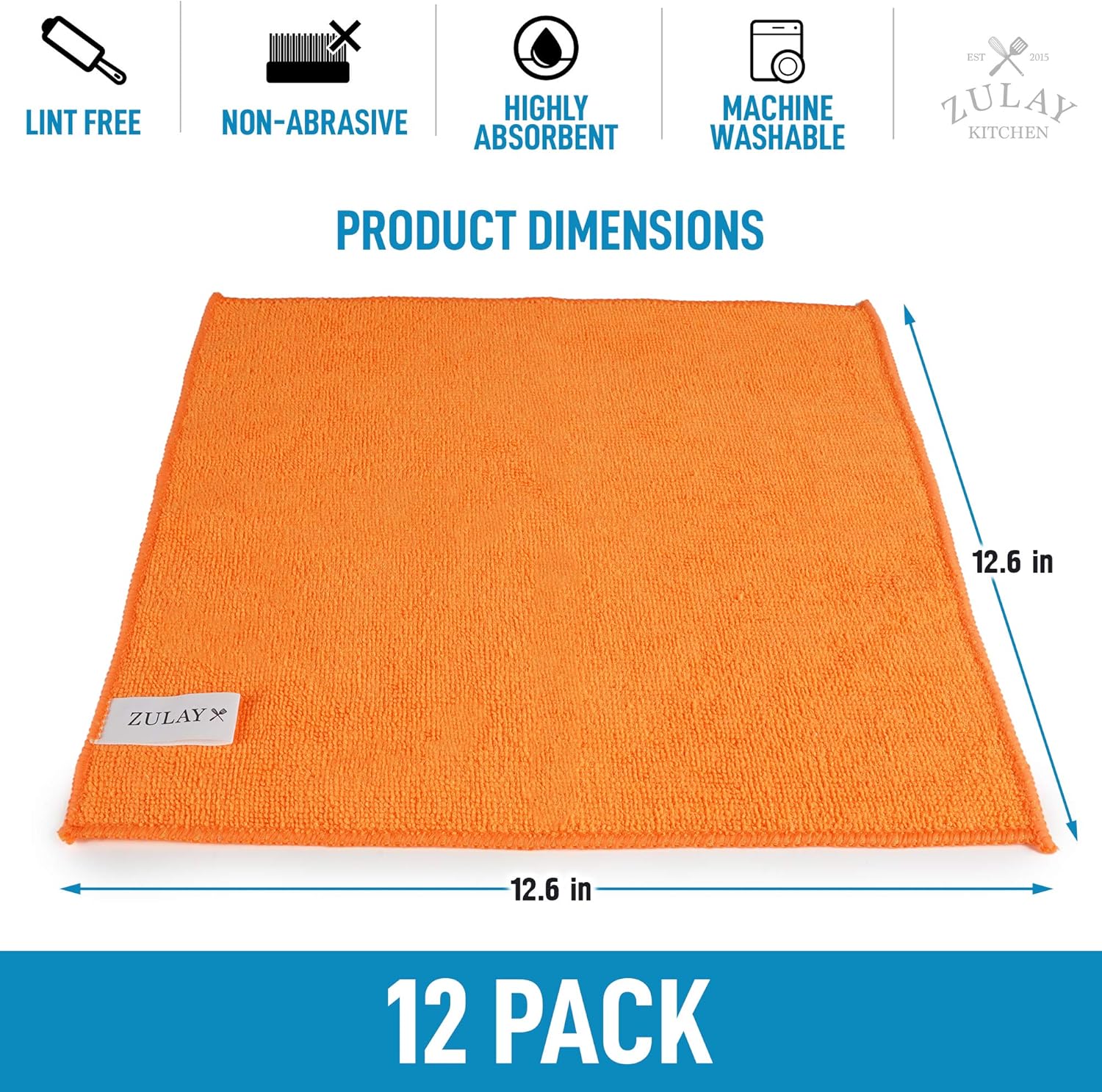 Zulay Kitchen 12 Pack Microfiber Cloths - 12x12 Inch Lint Free for Cleaning