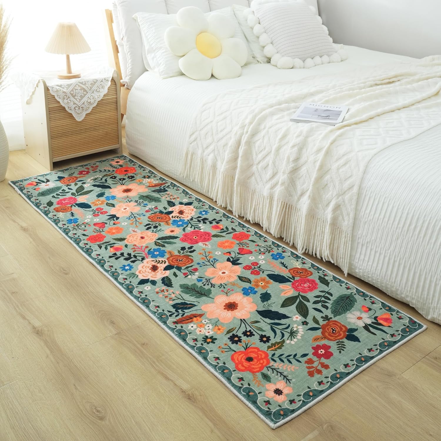 Soft Floral Runner Rug with Non Slip Rubber Backing