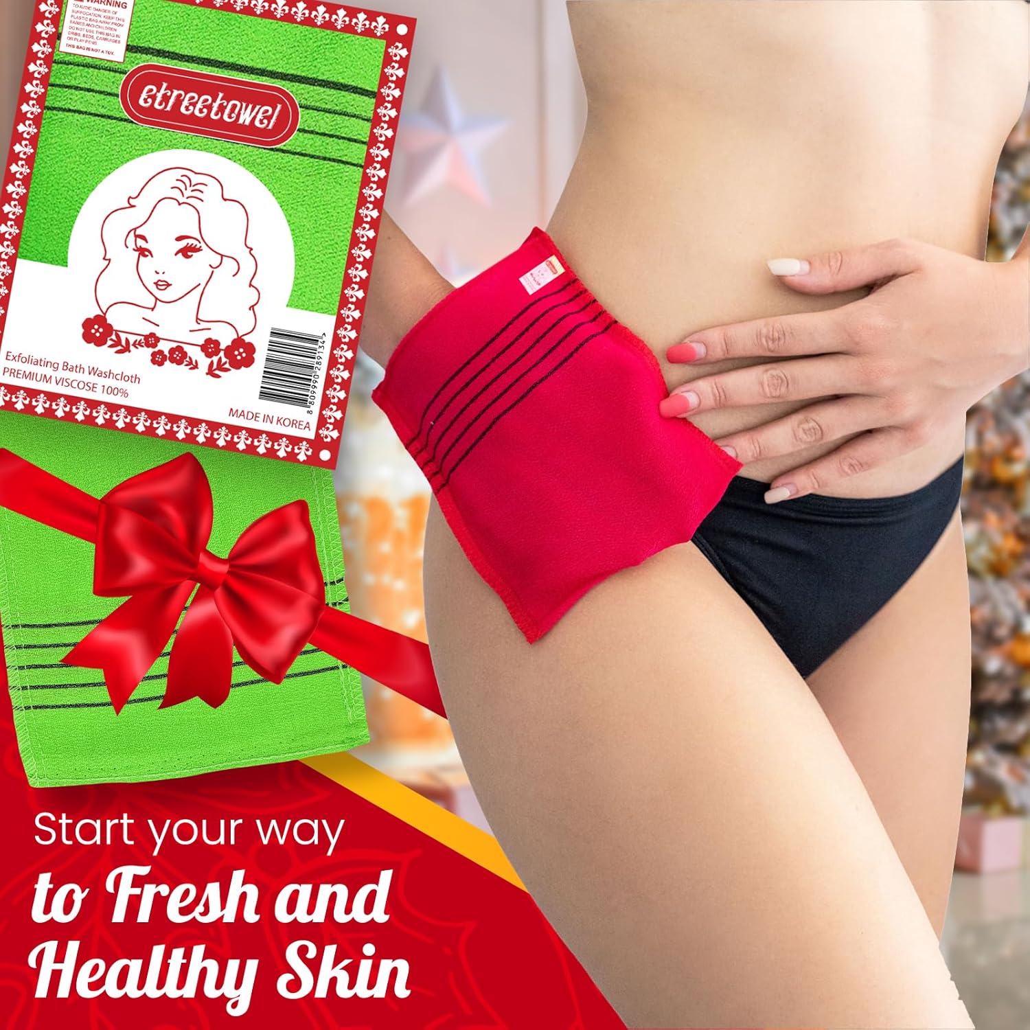 Anti-Shrink Korean Exfoliating Bath Mitt Scrub Washcloth 6 Pack
