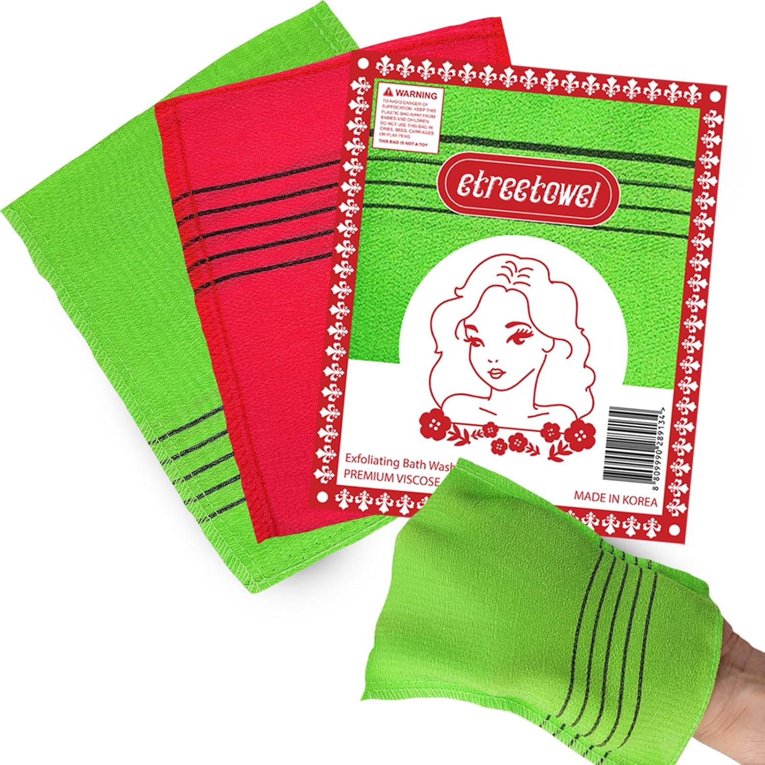 Anti-Shrink Korean Exfoliating Bath Mitt Scrub Washcloth 6 Pack