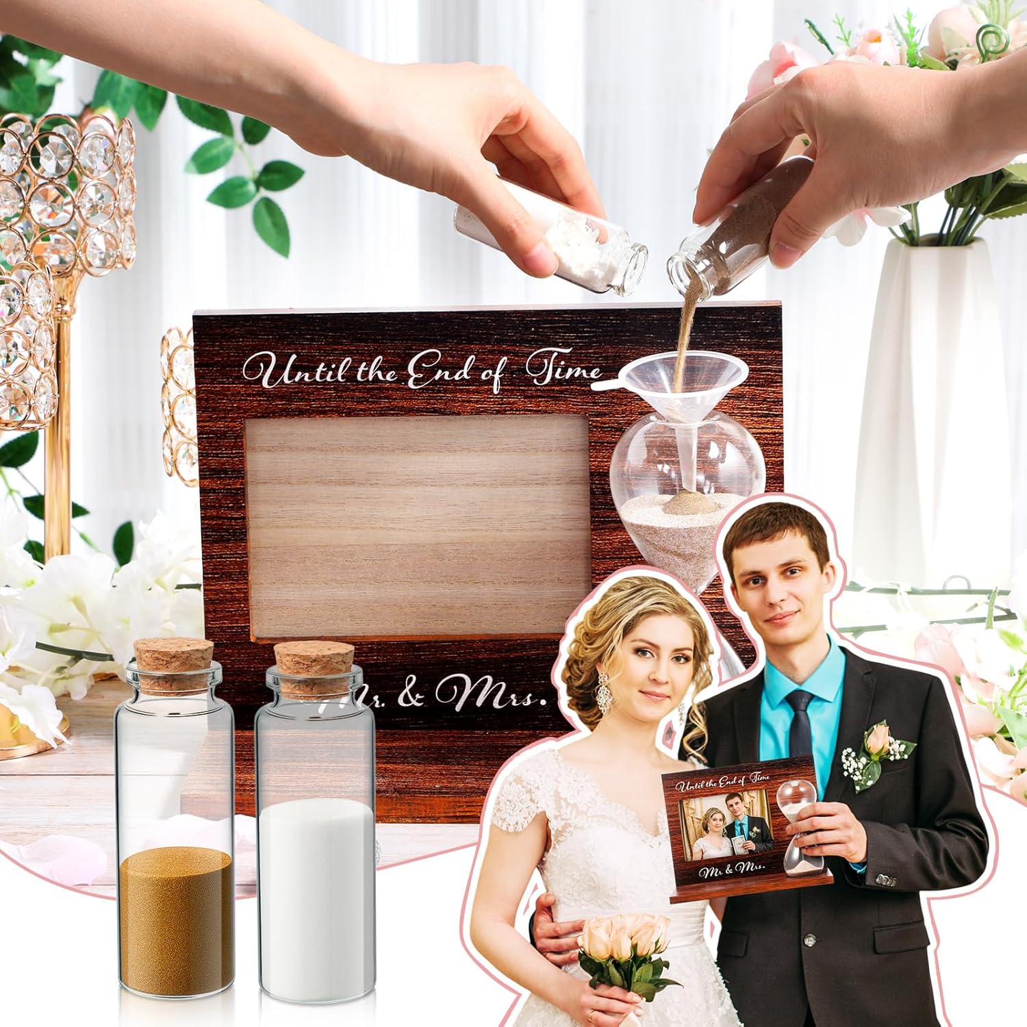 Blosssound Wedding Unity Sand Ceremony Set with Wooden Frame and Hourglass