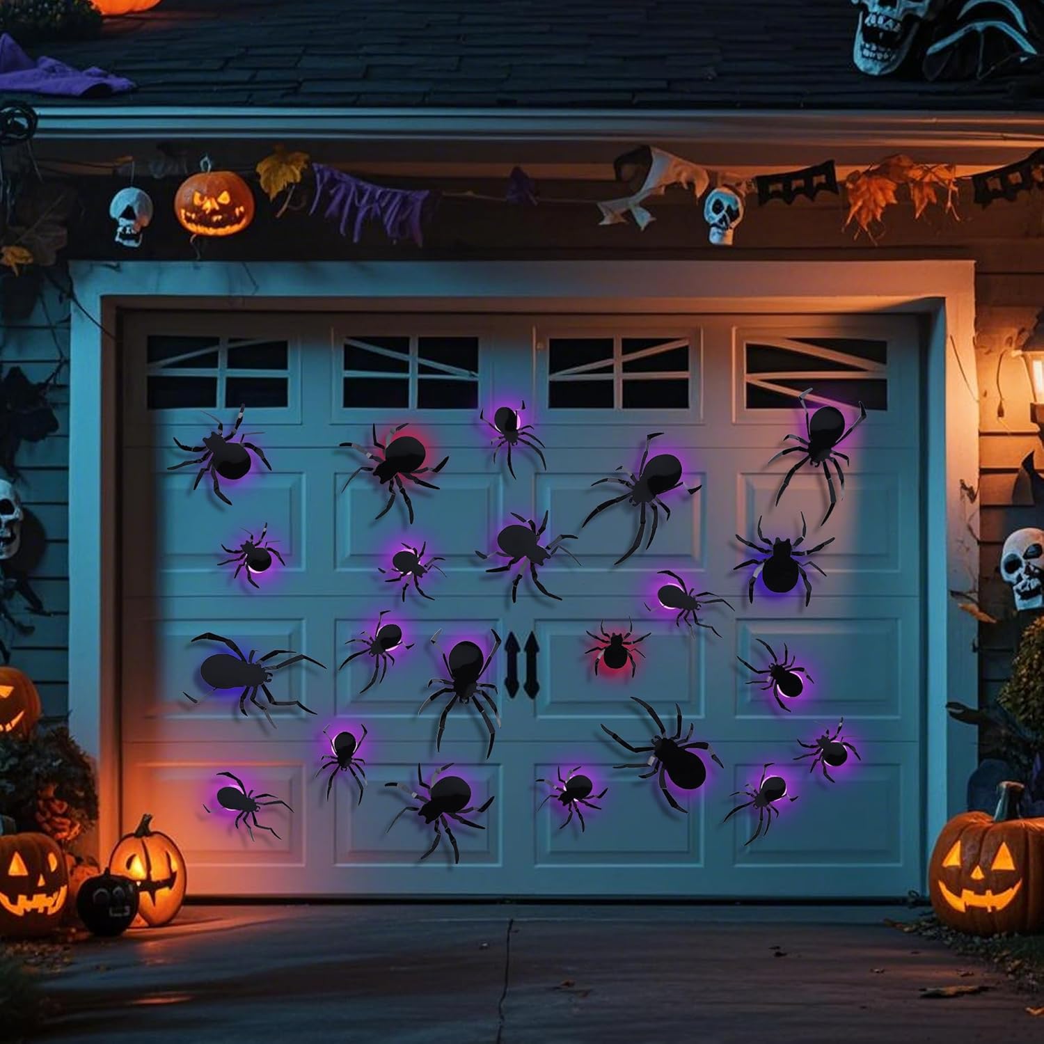 DRDUDU 36 Halloween Spider Wall Decor with LEDs