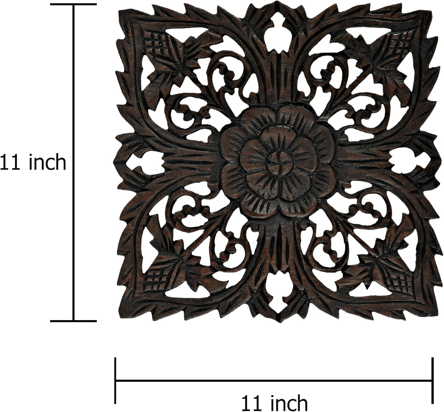 AeraVida Elegant Blossom Carved Teak Wood Wall Art