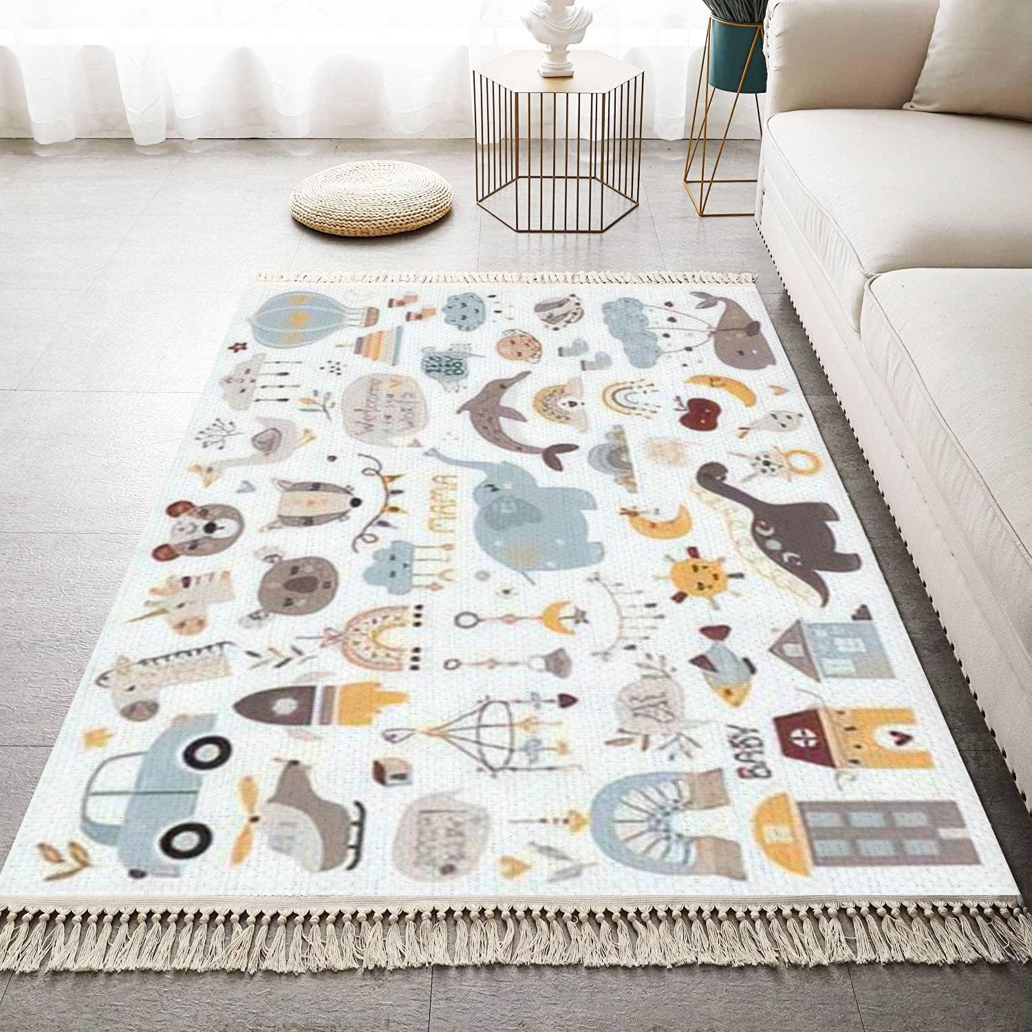 Boho Style Kid Room Rug with Tassels and Fringe