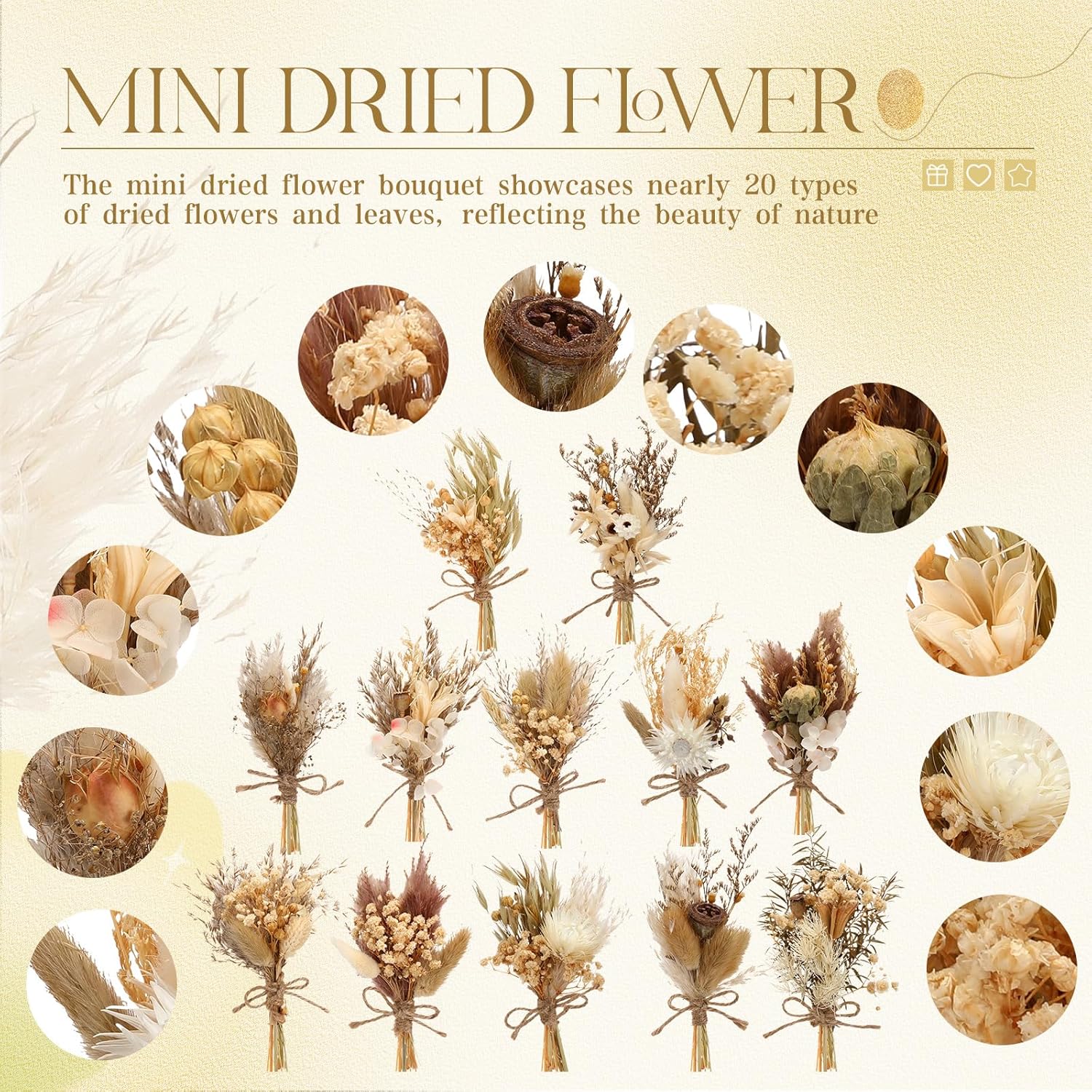 Layhit 12 Pack Mini Boho Dried Flower Bouquets