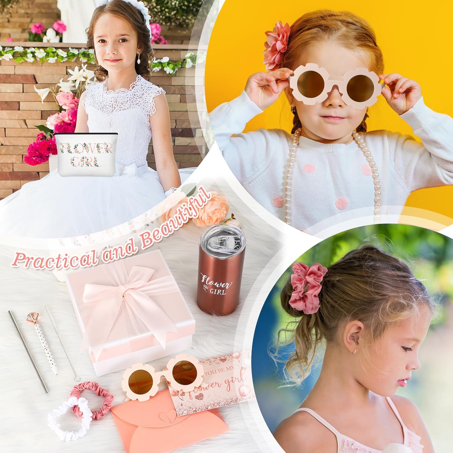 Sieral 9 Pcs Flower Girl Gift Set Pink Retro