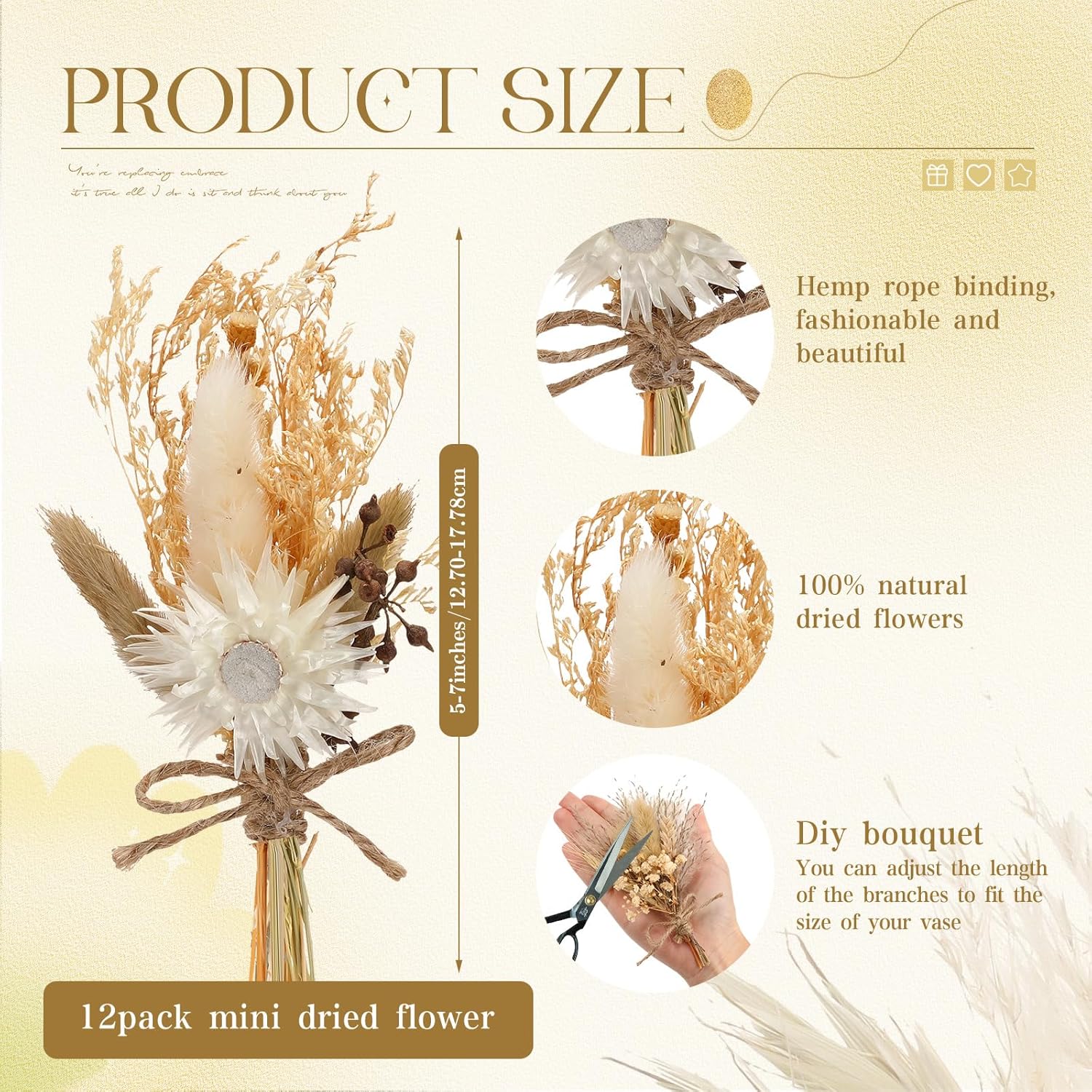 Layhit 12 Pack Mini Boho Dried Flower Bouquets
