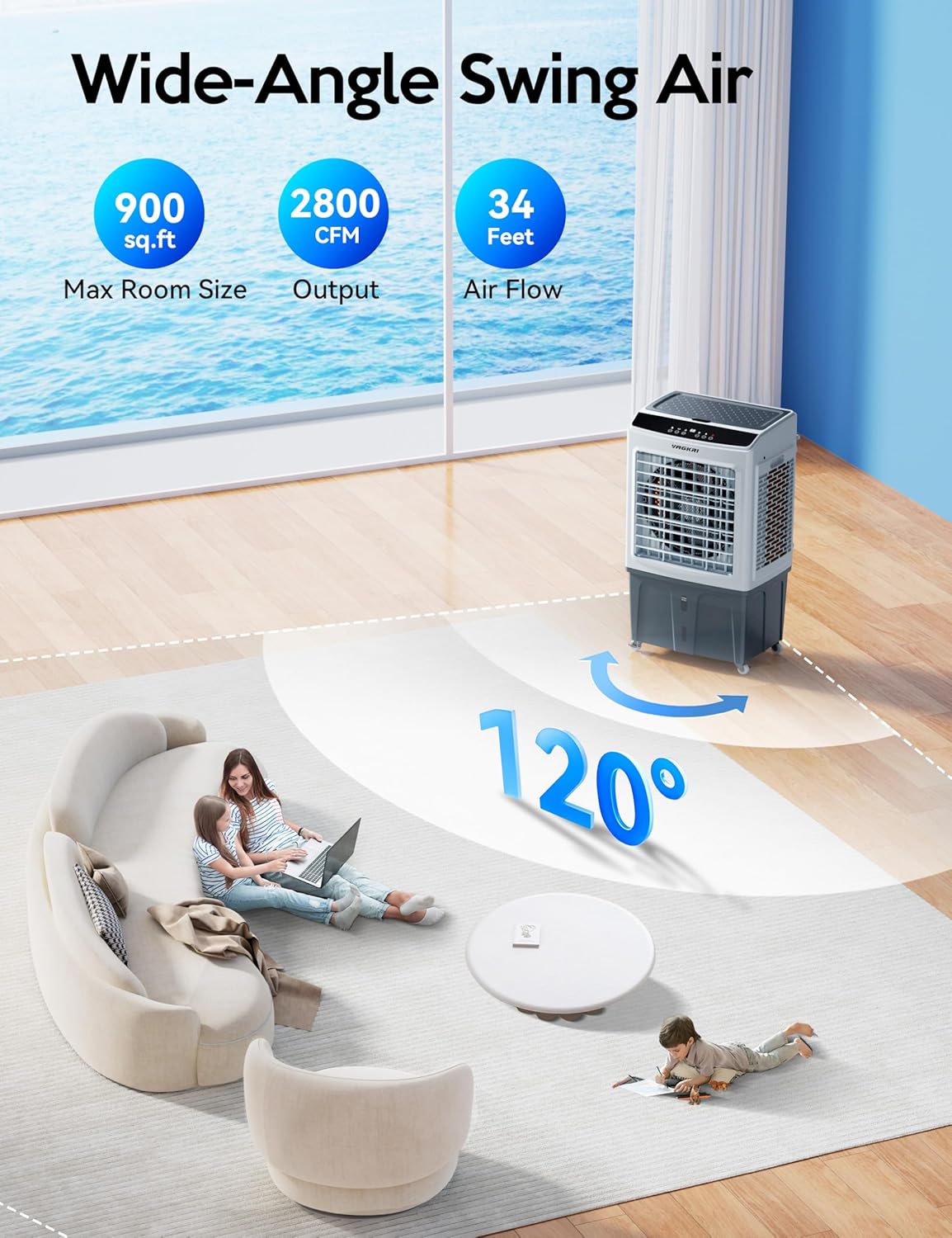 VAGKRI 35 Inch Evaporative Cooler with Remote Control