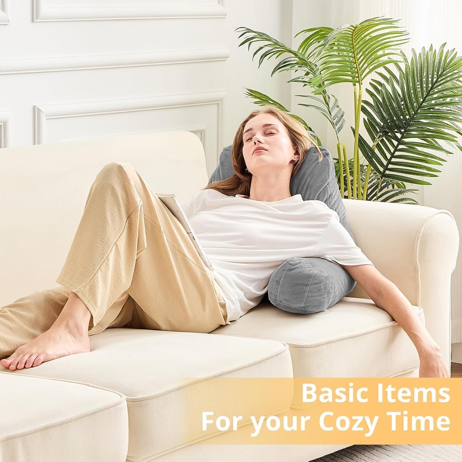 Sasttie Reading Pillow for Bed with Velvet Cover