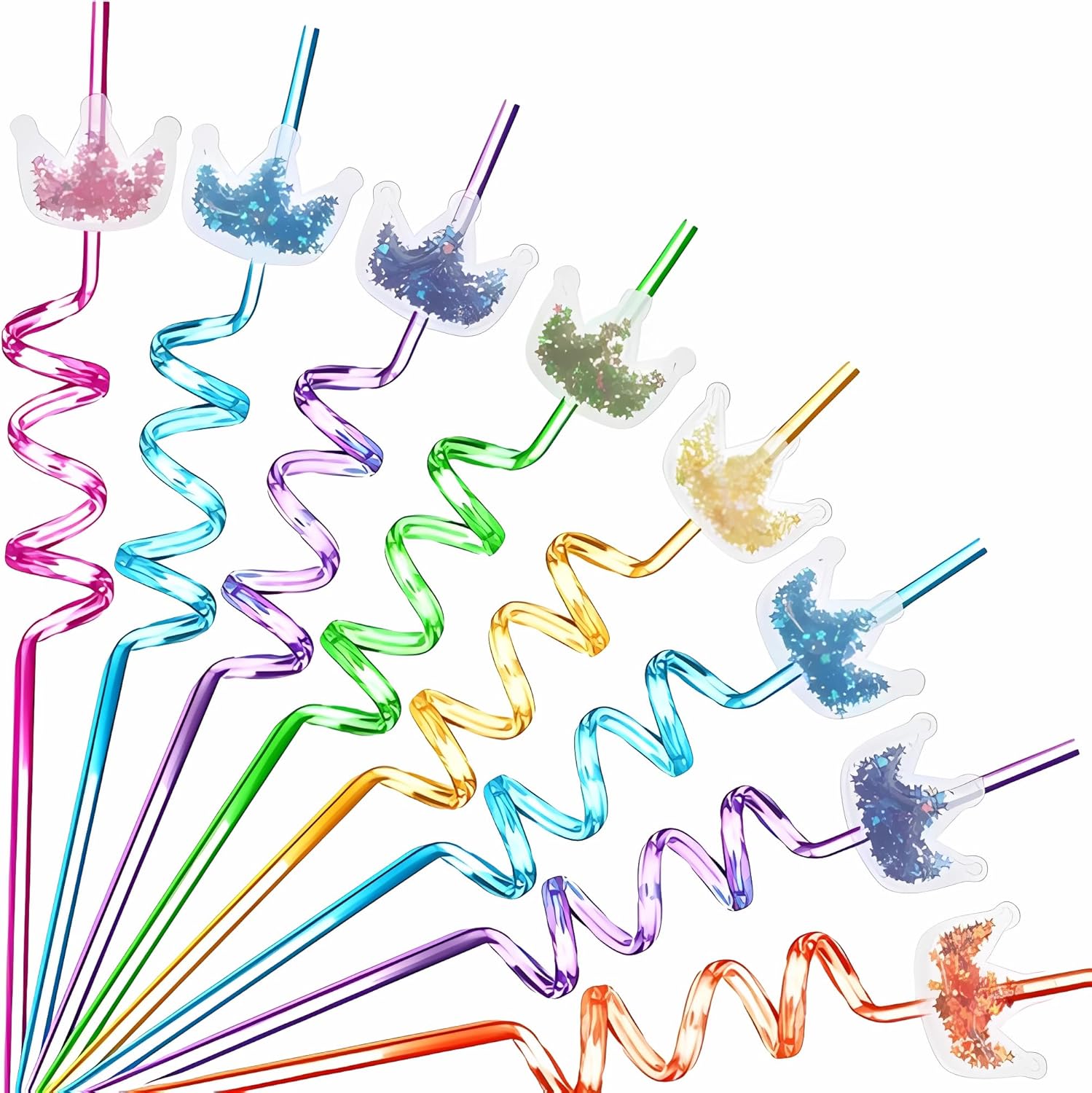 Glitter Princess Crown Reusable Drinking Straws 24 Pack