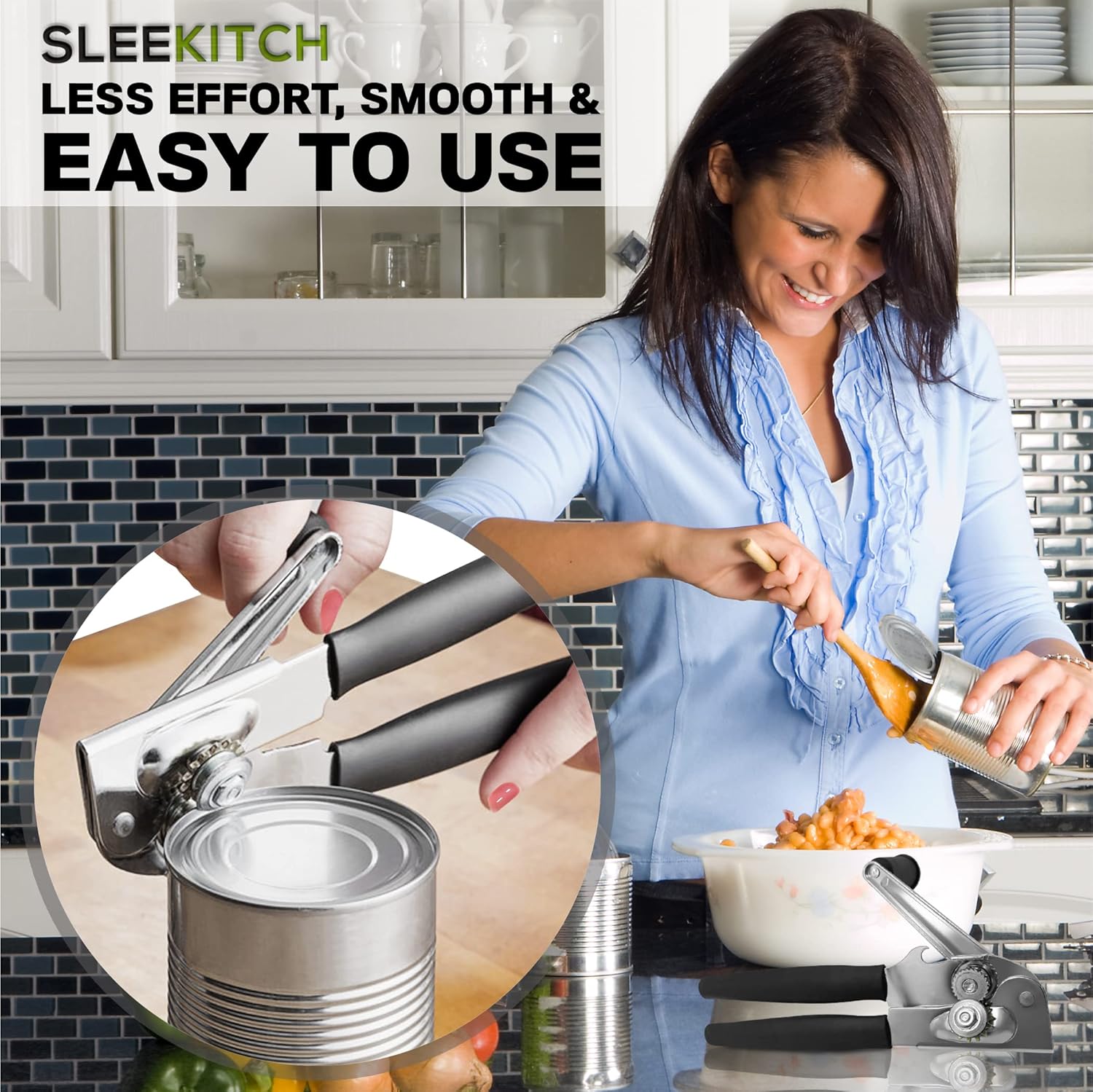 Sleekitch Heavy Duty Manual Can Opener With Bottle Opener Hook